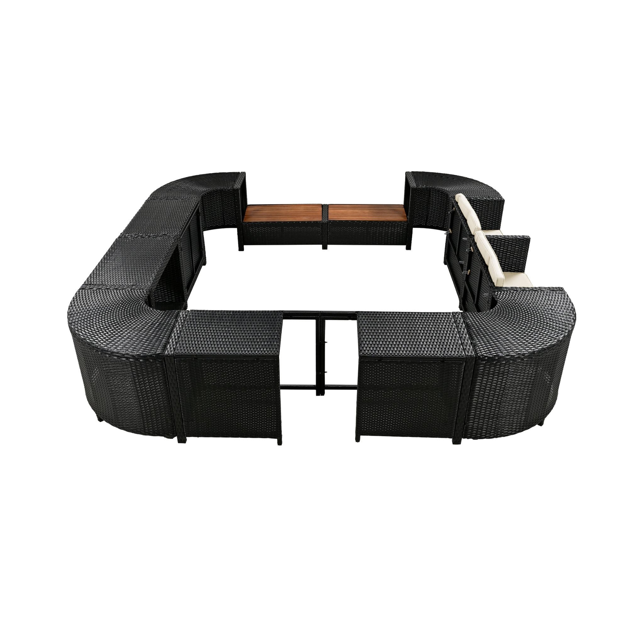 Large Outdoor Quadrilateral Spa Surround Rattan Sectional Sofa Set With Storage Compartments (SAK80217) - Energize Trek