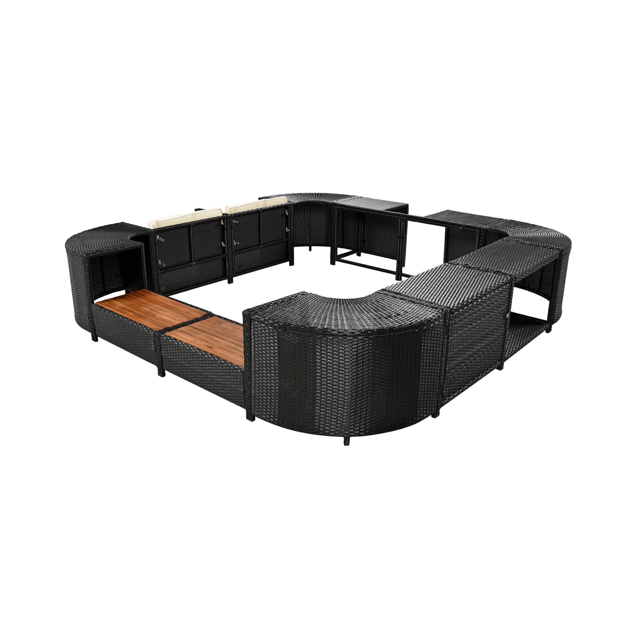 Large Outdoor Quadrilateral Spa Surround Rattan Sectional Sofa Set With Storage Compartments (SAK80217) - Energize Trek