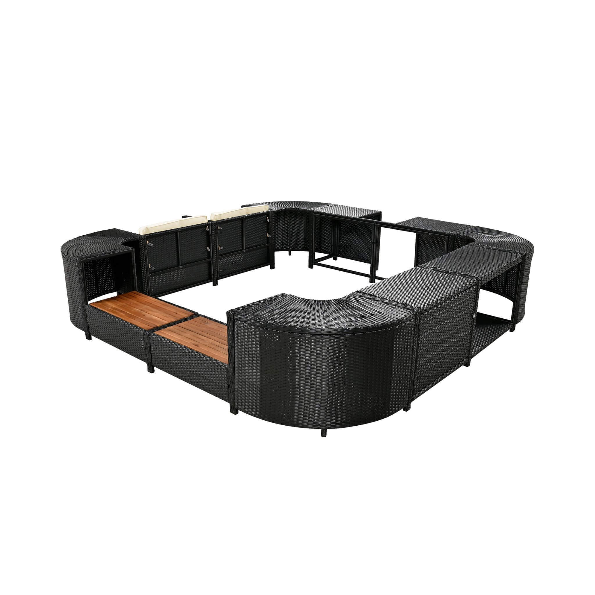 Large Outdoor Quadrilateral Spa Surround Rattan Sectional Sofa Set With Storage Compartments (SAK80217) - Energize Trek