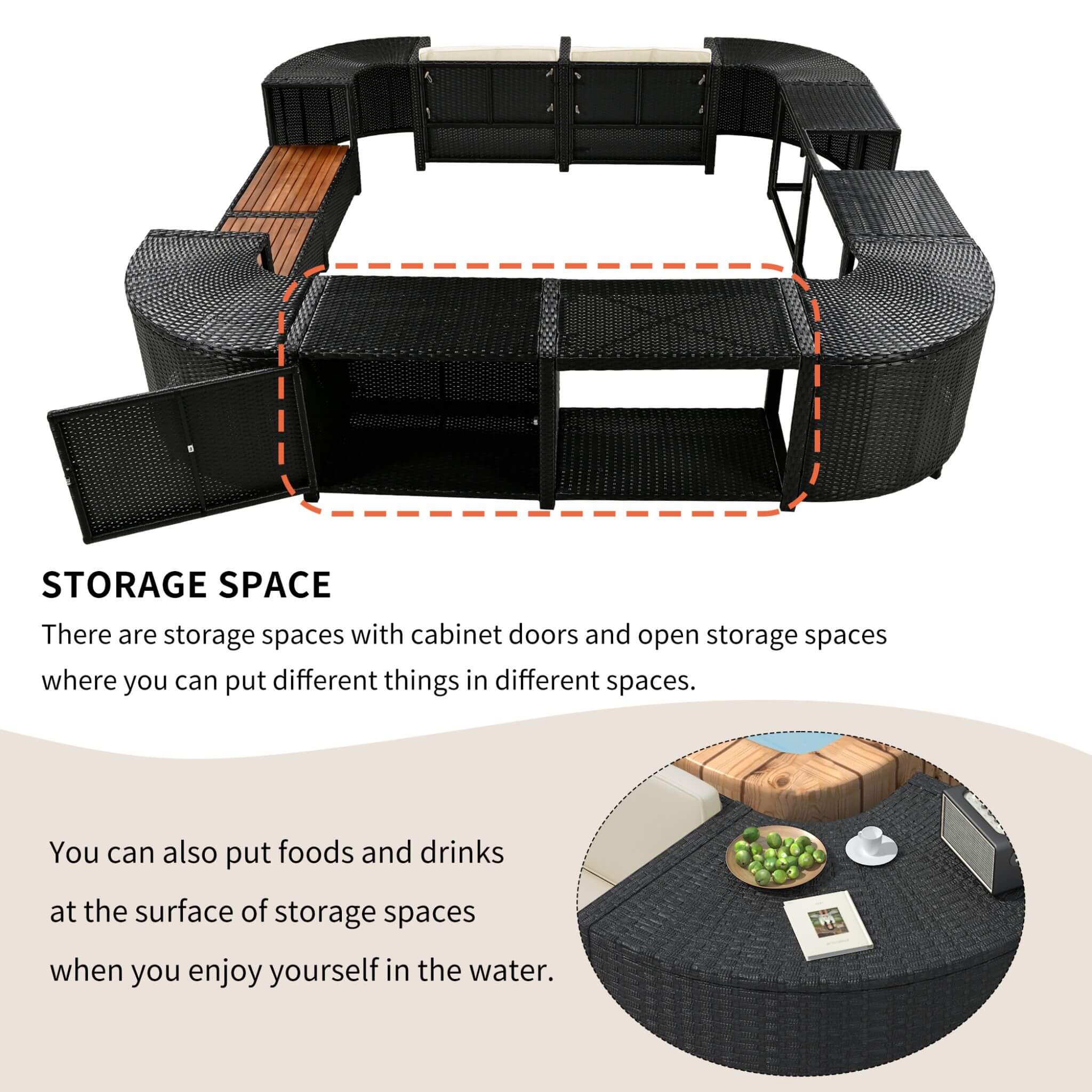 Large Outdoor Quadrilateral Spa Surround Rattan Sectional Sofa Set With Storage Compartments (SAK80217) - Energize Trek