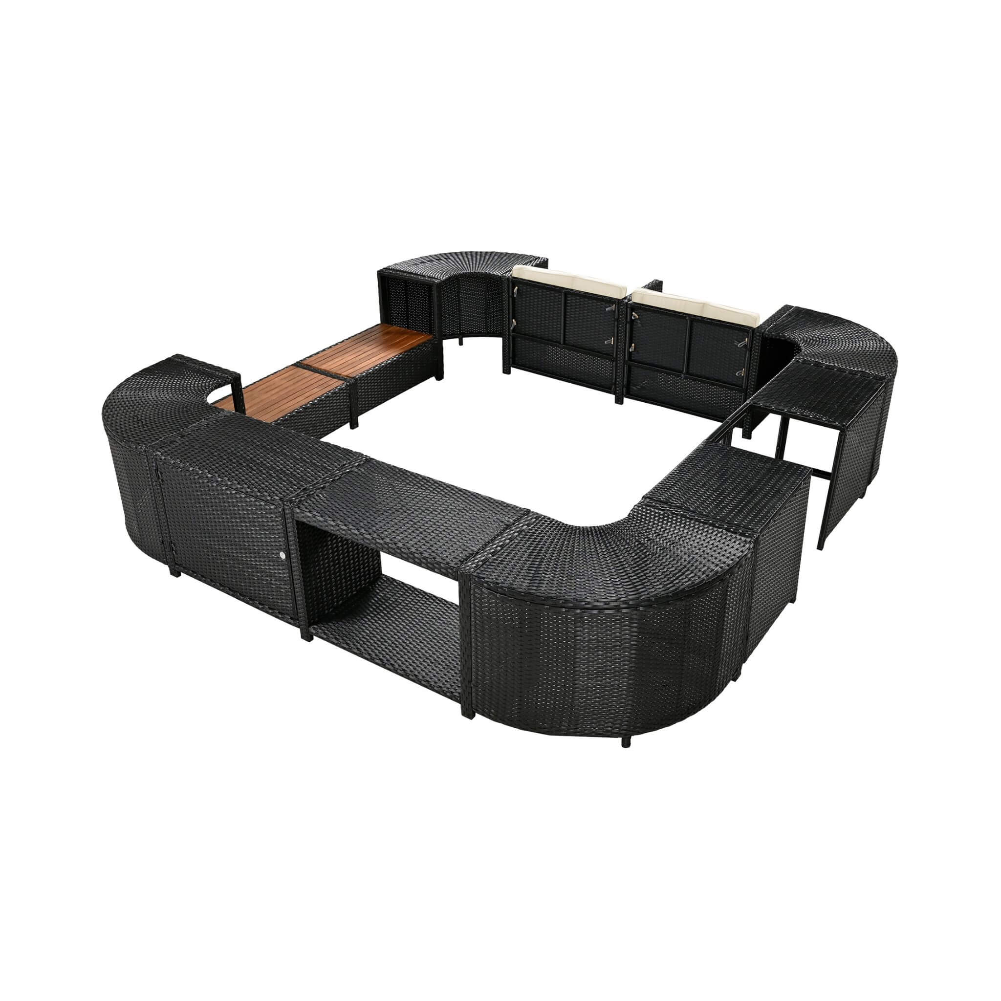 Large Outdoor Quadrilateral Spa Surround Rattan Sectional Sofa Set With Storage Compartments (SAK80217) - Energize Trek