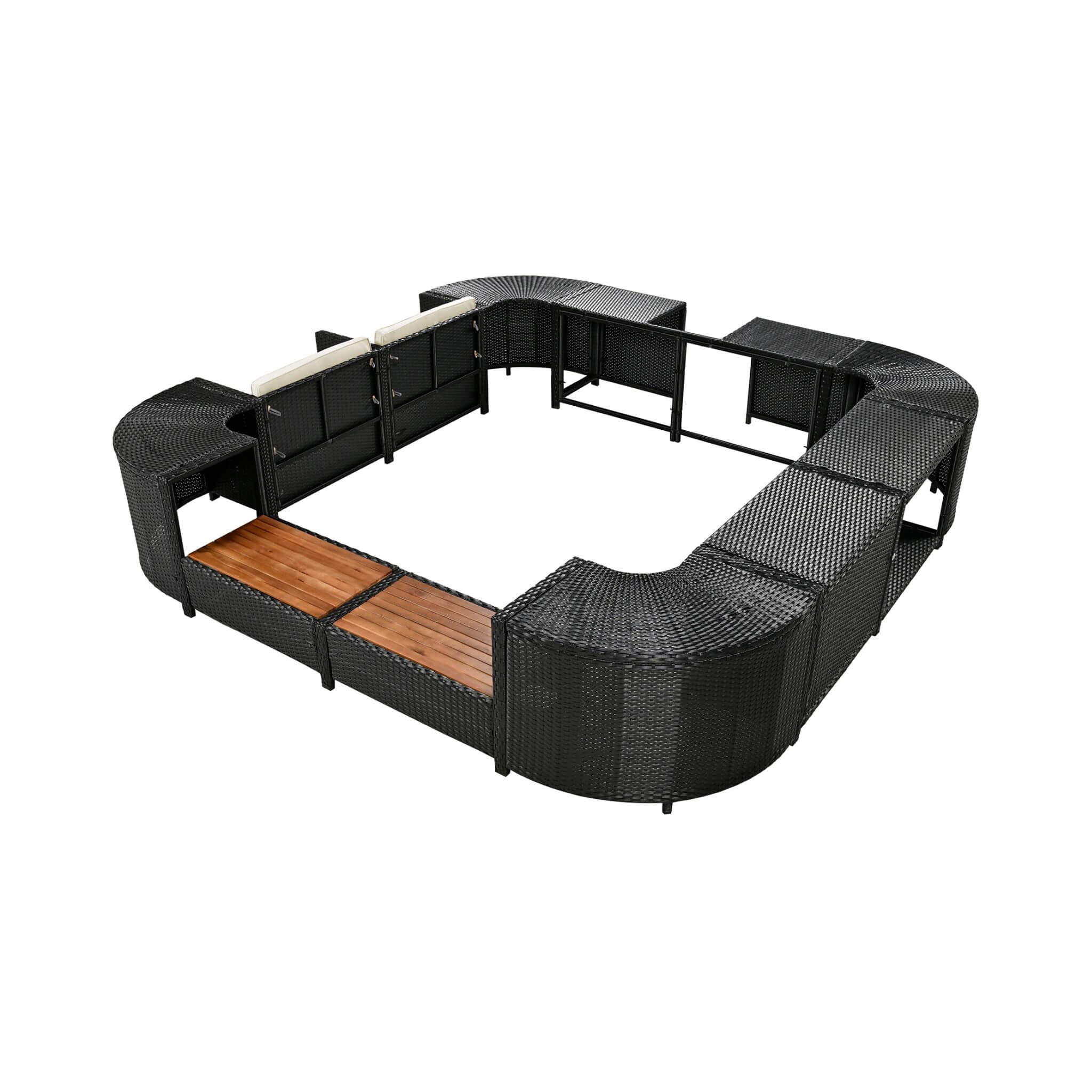 Large Outdoor Quadrilateral Spa Surround Rattan Sectional Sofa Set With Storage Compartments (SAK80217) - Energize Trek