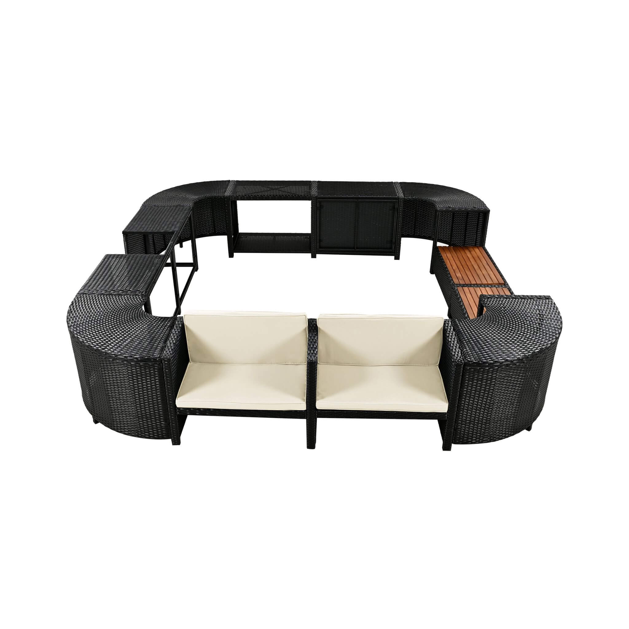 Large Outdoor Quadrilateral Spa Surround Rattan Sectional Sofa Set With Storage Compartments (SAK80217) - Energize Trek