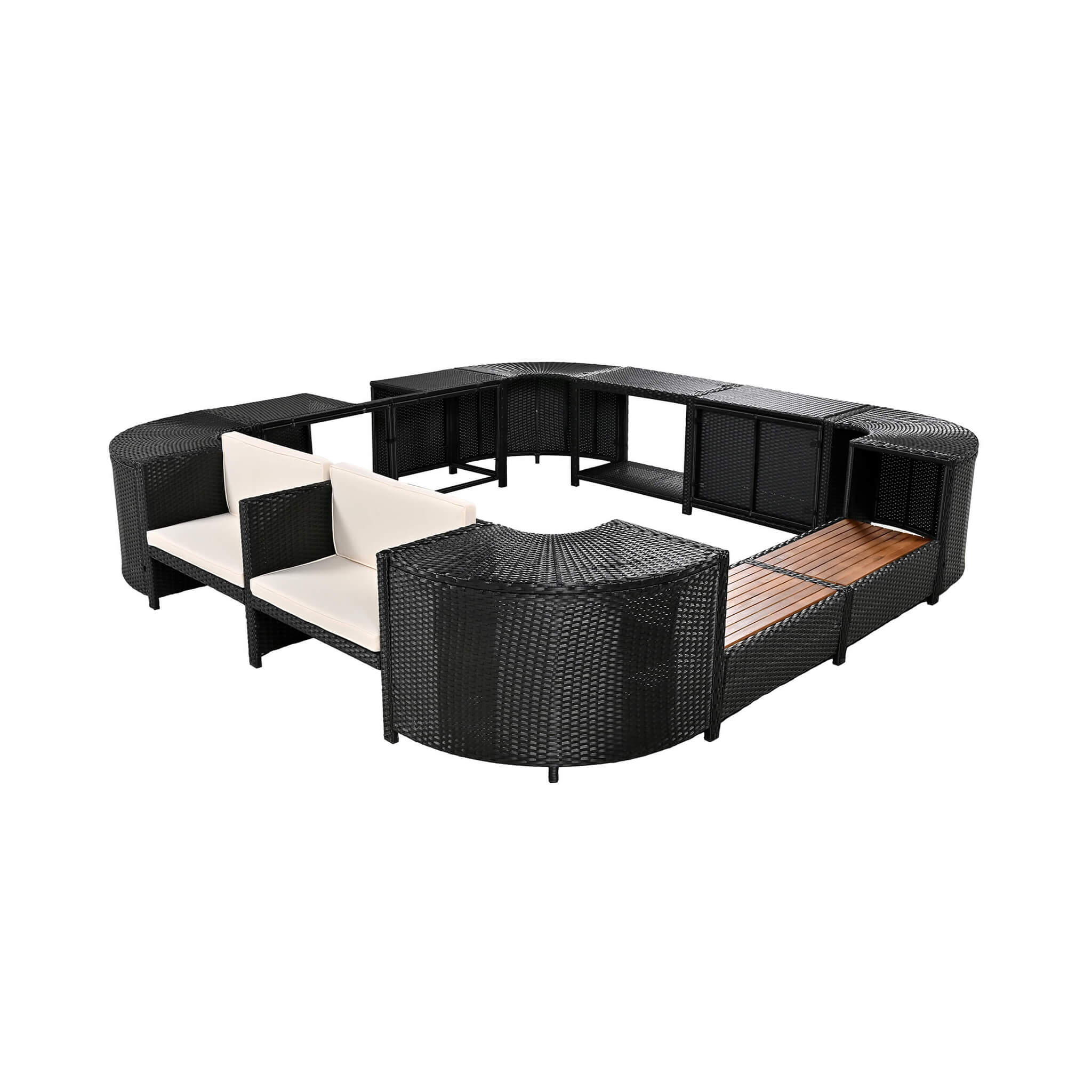 Large Outdoor Quadrilateral Spa Surround Rattan Sectional Sofa Set With Storage Compartments (SAK80217) - Energize Trek