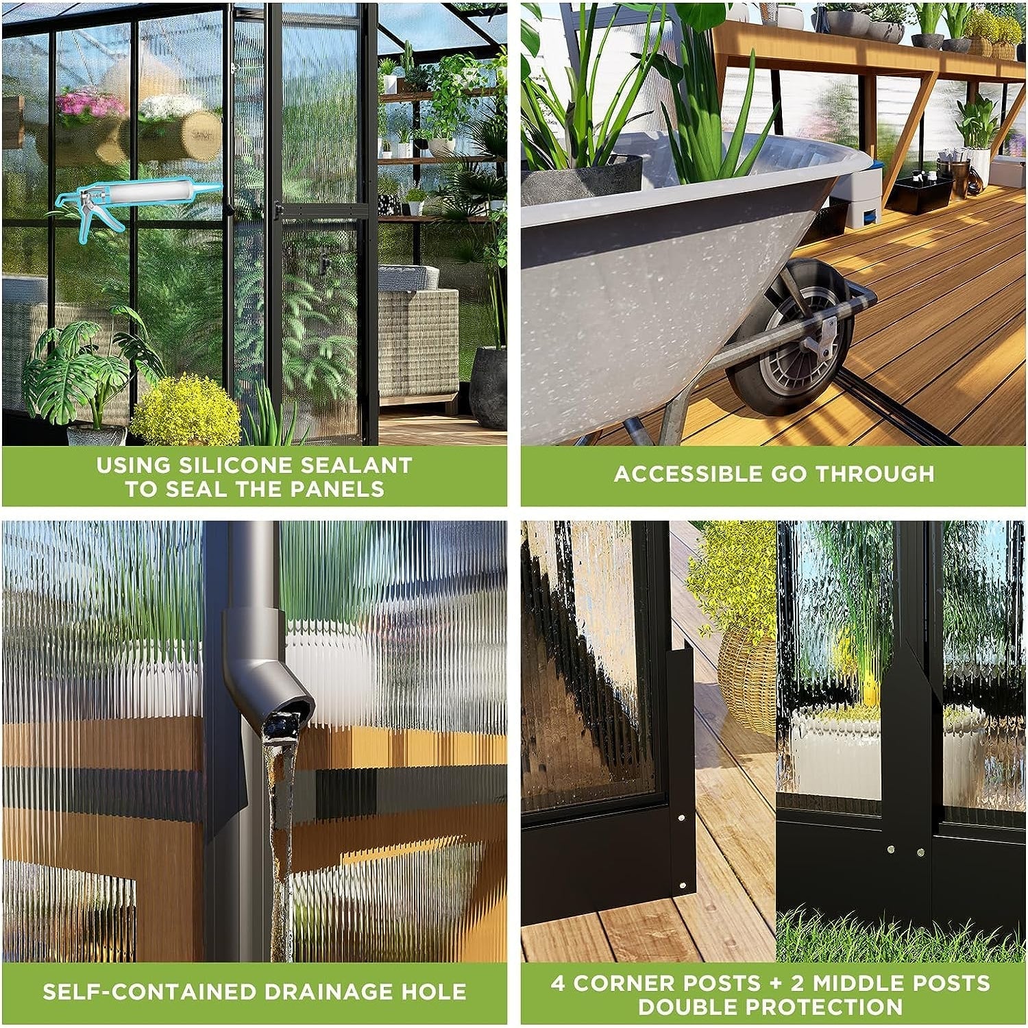 [08x12FT] Large Premium Outdoor Aluminum Polycarbonate Greenhouse With Double Swing Doors (SAK92641) - Energize Trek