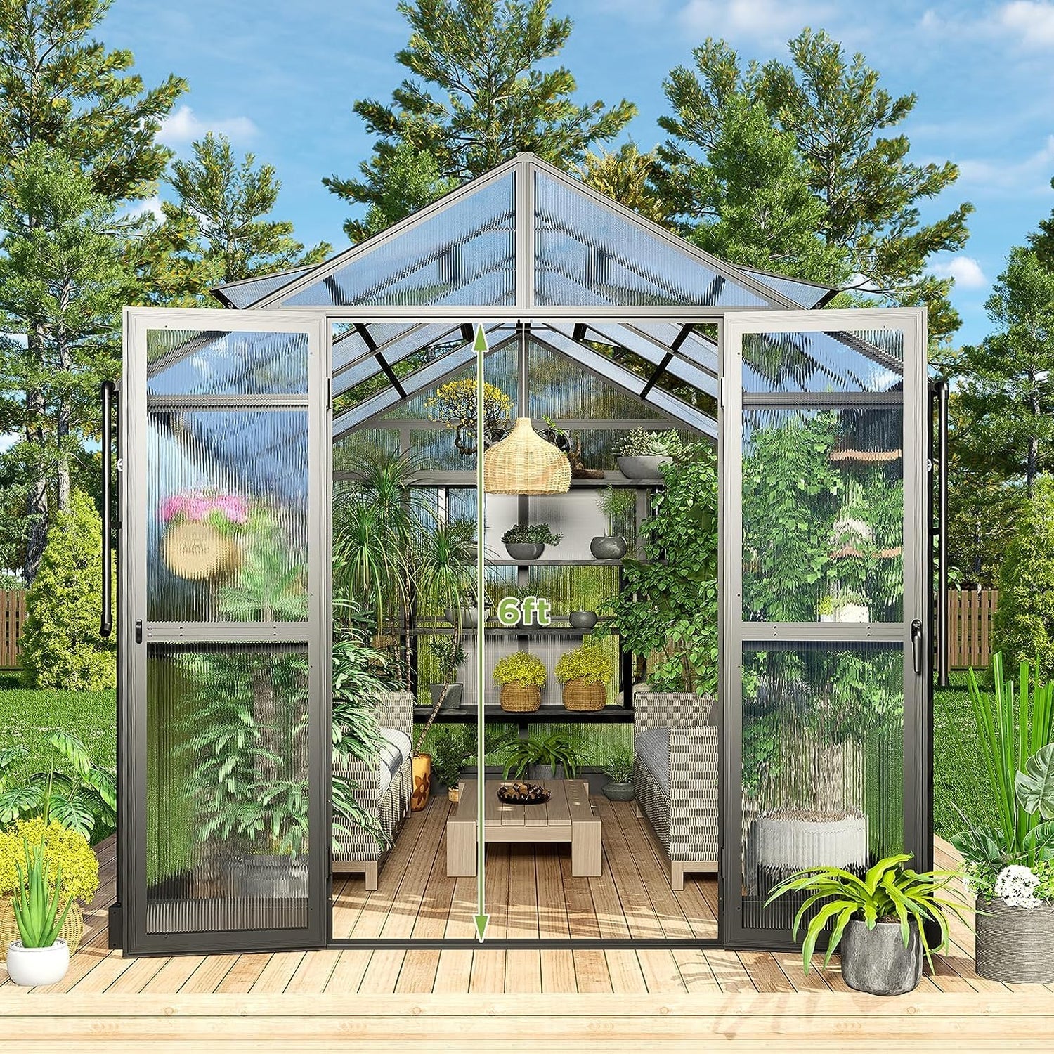 [08x12FT] Large Premium Outdoor Aluminum Polycarbonate Greenhouse With Double Swing Doors (SAK92641) - Energize Trek
