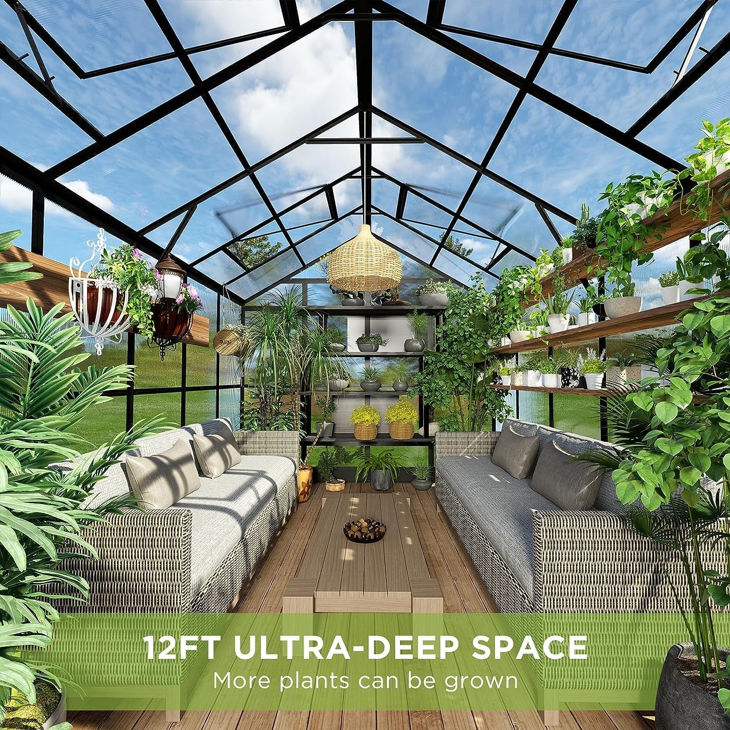 [08x12FT] Large Premium Outdoor Aluminum Polycarbonate Greenhouse With Double Swing Doors (SAK92641) - Energize Trek