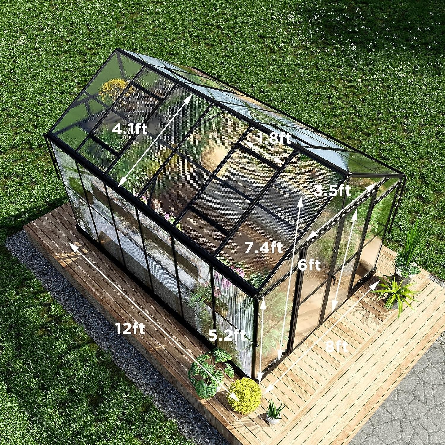 [08x12FT] Large Premium Outdoor Aluminum Polycarbonate Greenhouse With Double Swing Doors (SAK92641) - Energize Trek
