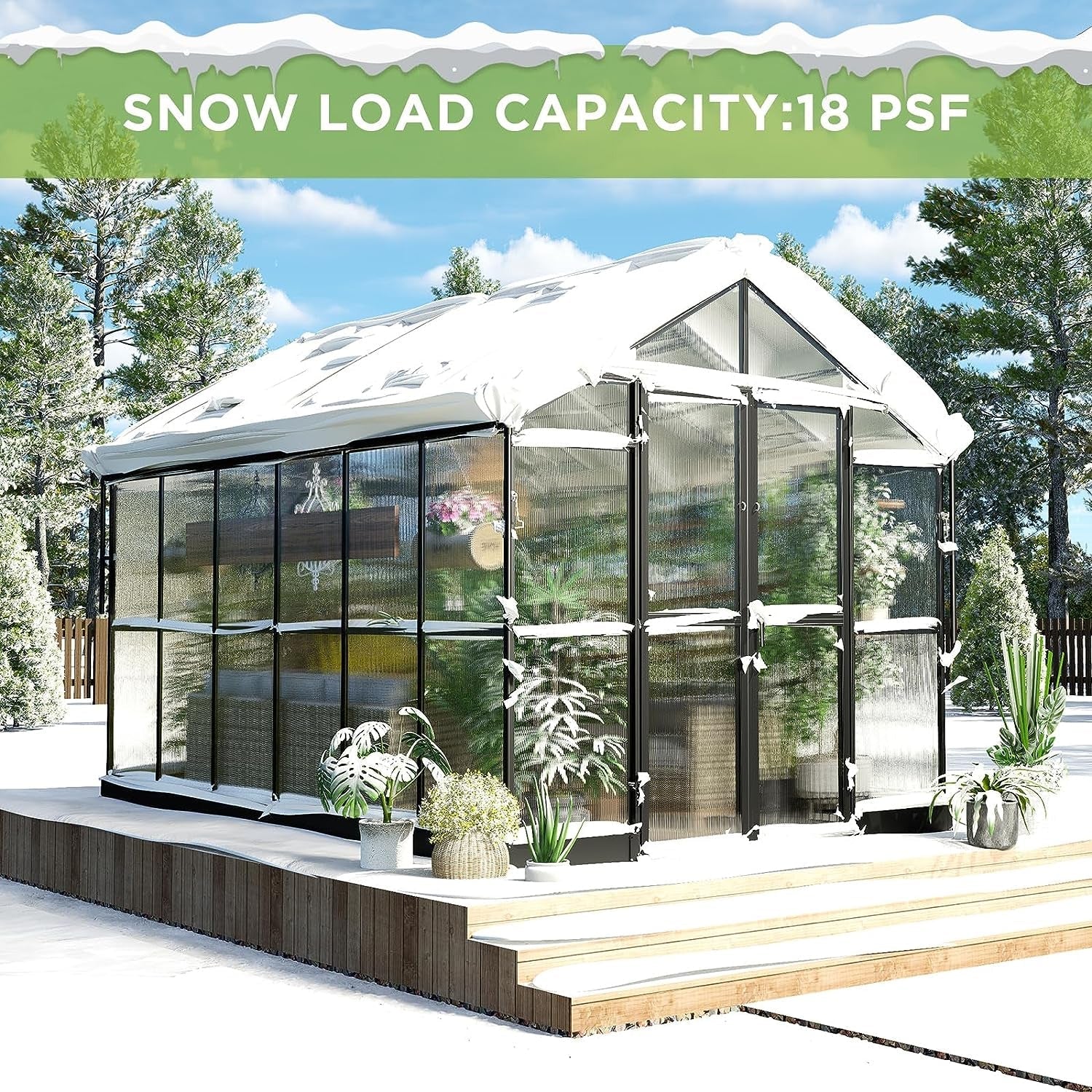 [08x12FT] Large Premium Outdoor Aluminum Polycarbonate Greenhouse With Double Swing Doors (SAK92641) - Energize Trek