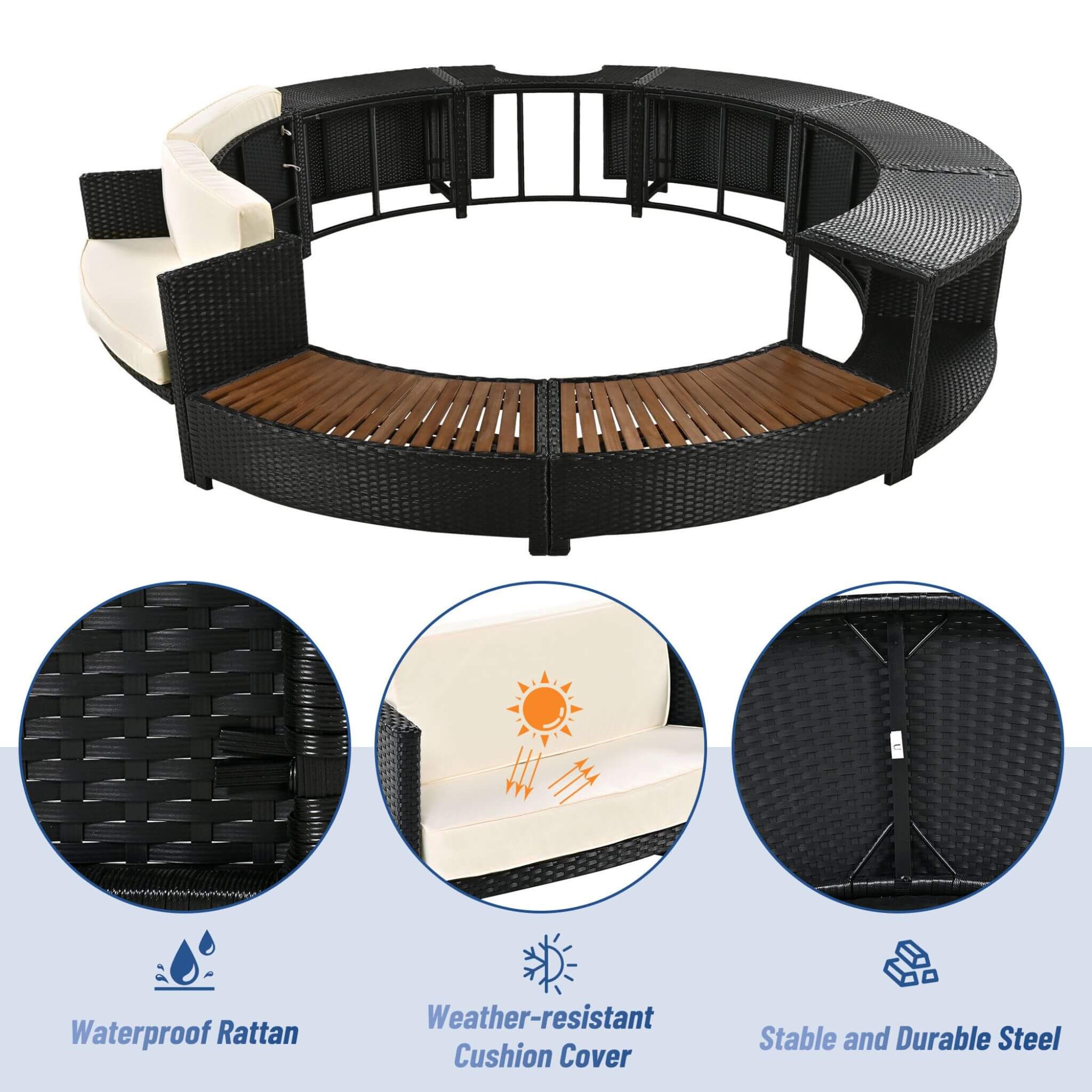 Large Premium Surround Spa Patio Rattan Sofa Set With Storage Compartments And Cushions (SAK75629) - Energize Trek