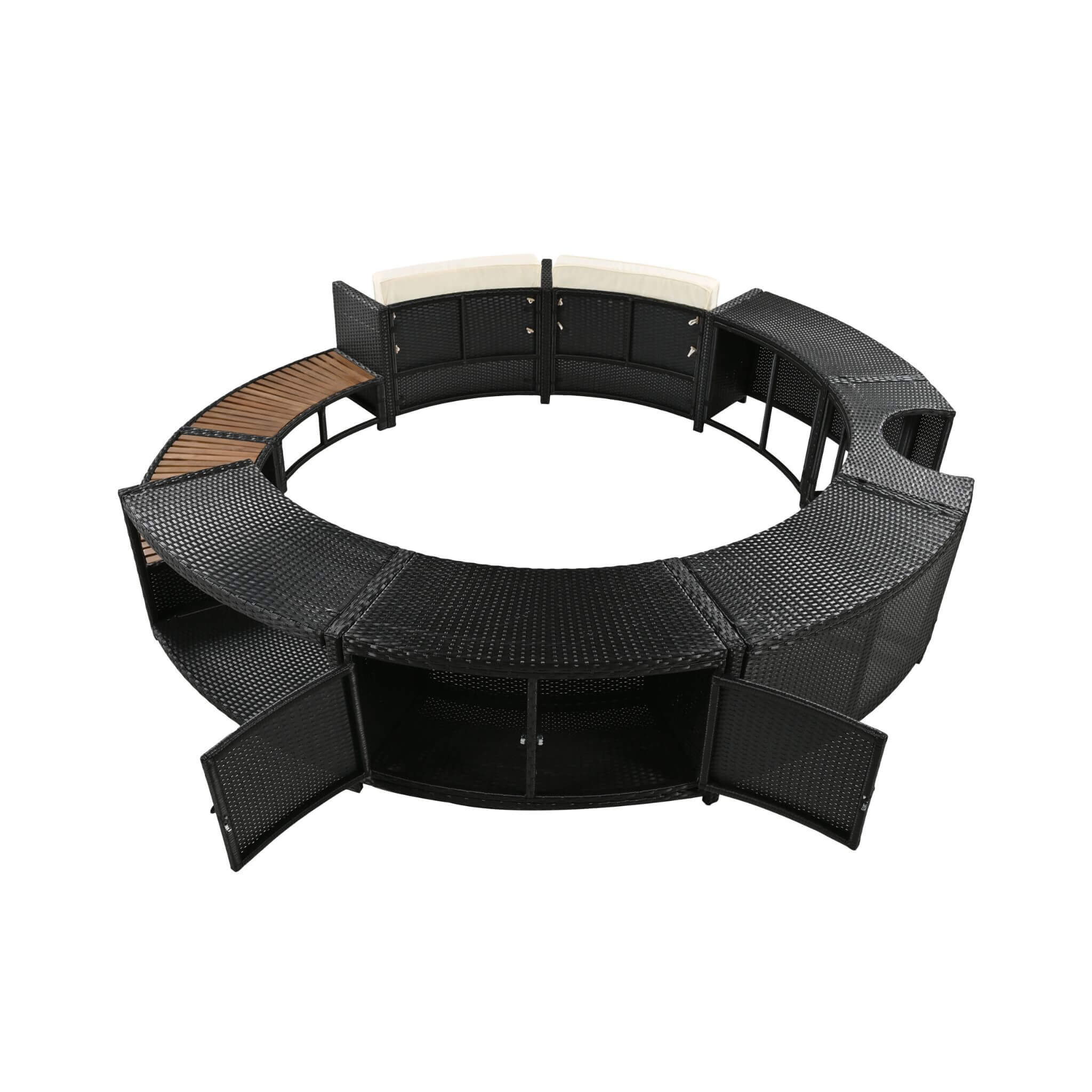 Large Premium Surround Spa Patio Rattan Sofa Set With Storage Compartments And Cushions (SAK75629) - Energize Trek