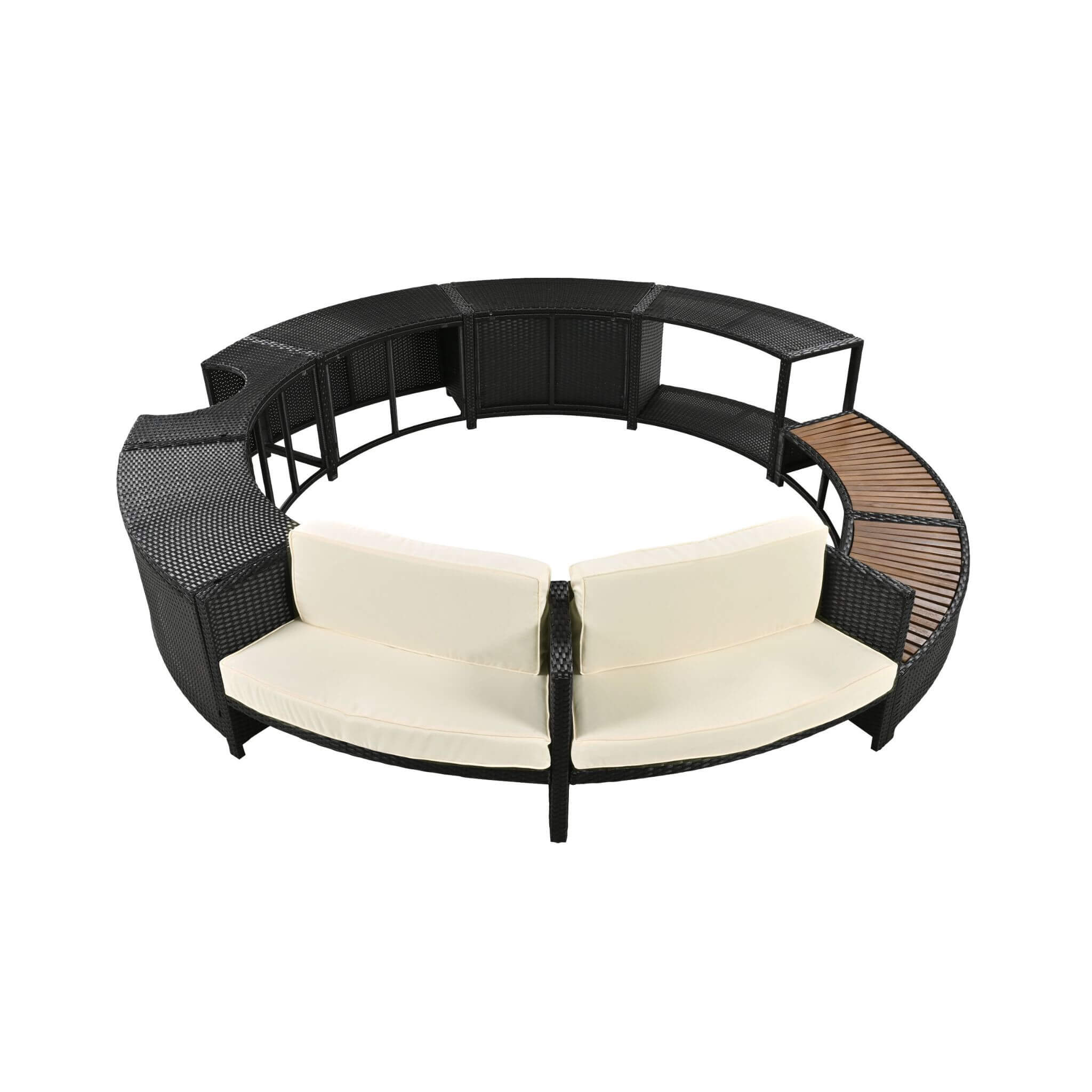 Large Premium Surround Spa Patio Rattan Sofa Set With Storage Compartments And Cushions (SAK75629) - Energize Trek