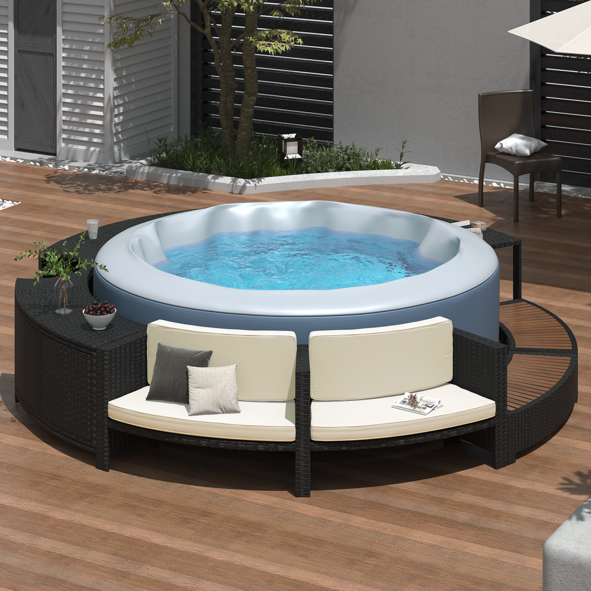 Large Premium Surround Spa Patio Rattan Sofa Set With Storage Compartments And Cushions (SAK75629) - Energize Trek