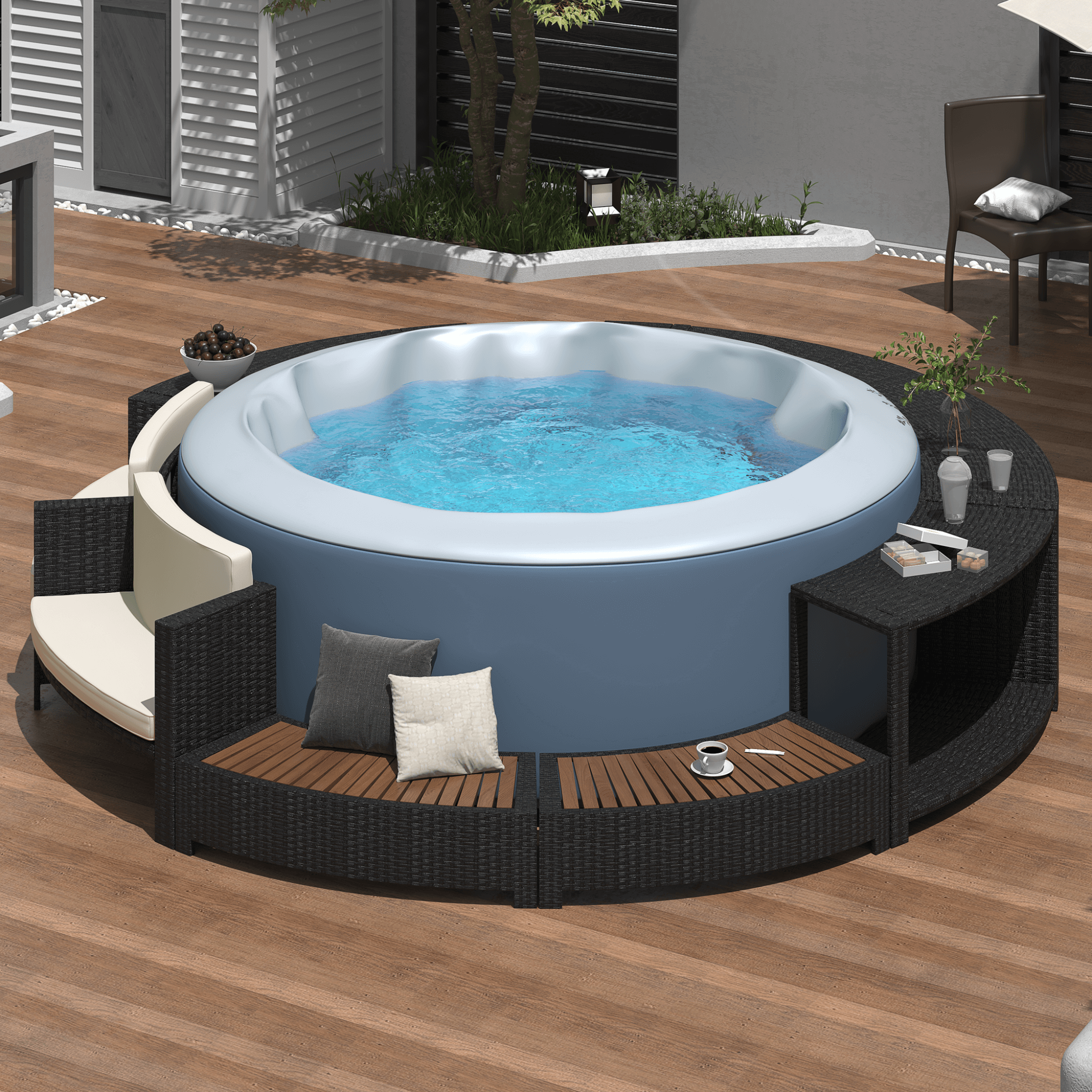 Large Premium Surround Spa Patio Rattan Sofa Set With Storage Compartments And Cushions (SAK75629) - Energize Trek