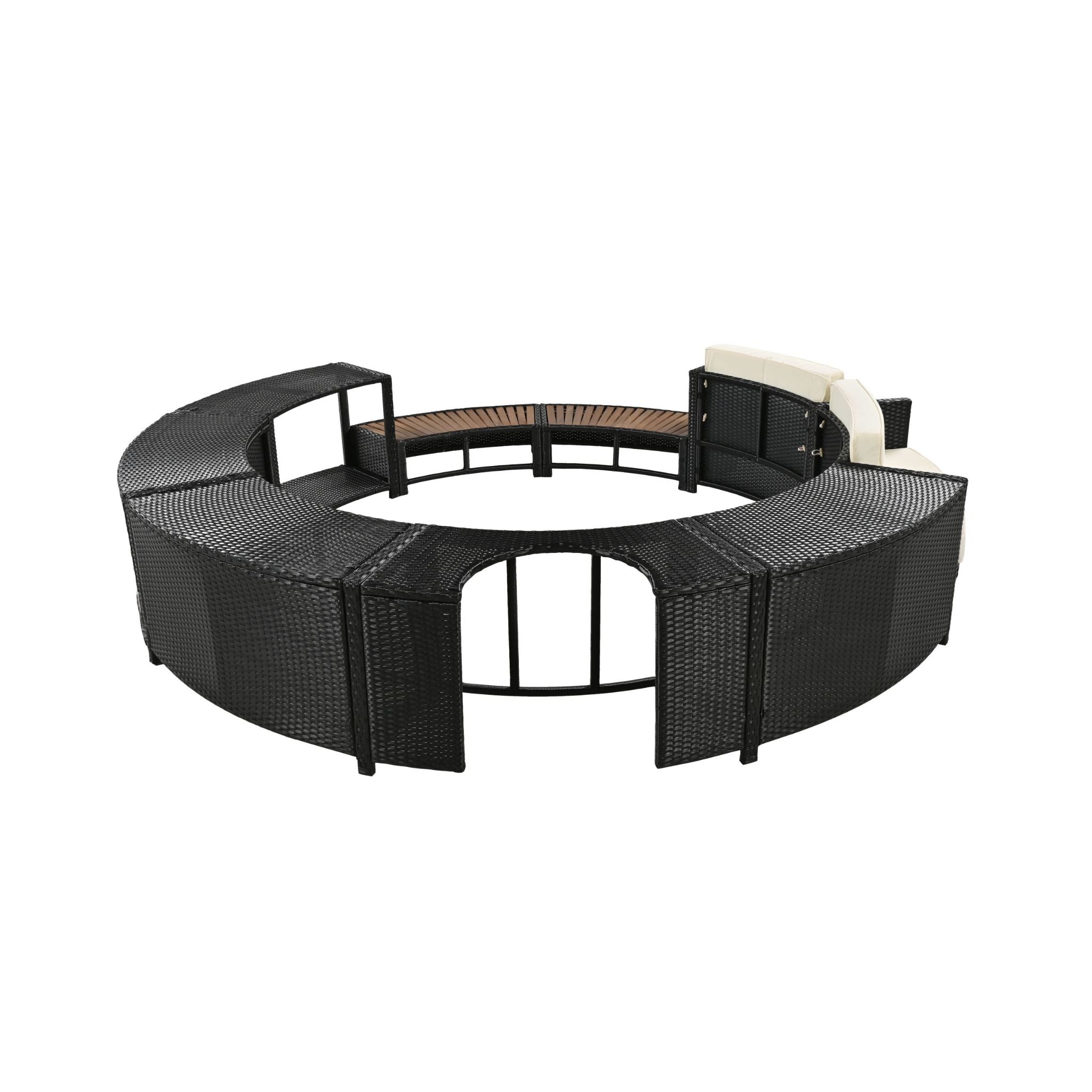 Large Premium Surround Spa Patio Rattan Sofa Set With Storage Compartments And Cushions (SAK75629) - Energize Trek