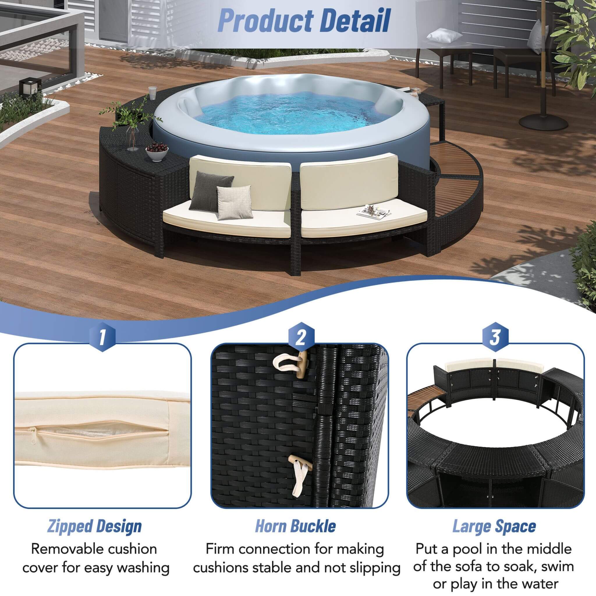 Large Premium Surround Spa Patio Rattan Sofa Set With Storage Compartments And Cushions (SAK75629) - Energize Trek