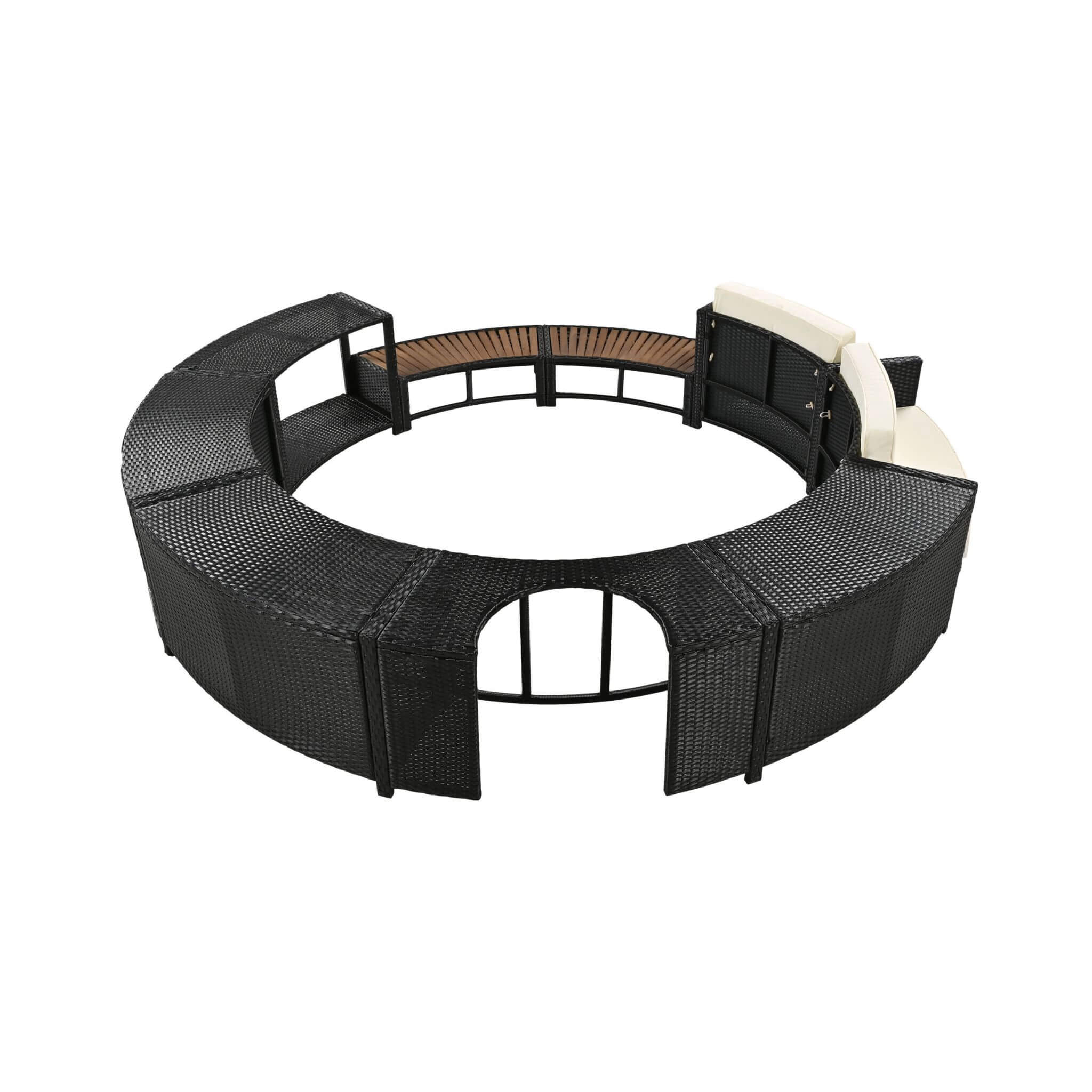Large Premium Surround Spa Patio Rattan Sofa Set With Storage Compartments And Cushions (SAK75629) - Energize Trek