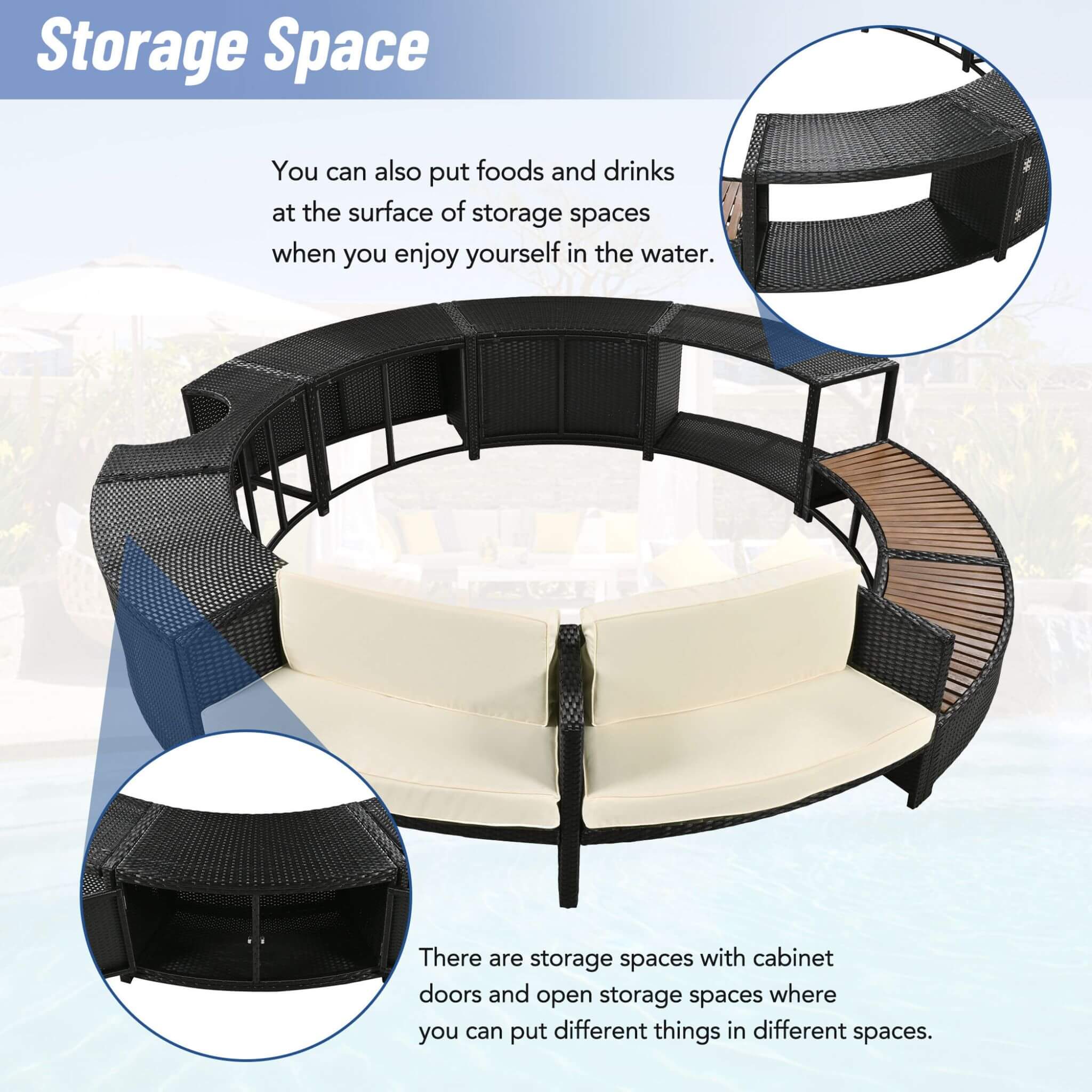 Large Premium Surround Spa Patio Rattan Sofa Set With Storage Compartments And Cushions (SAK75629) - Energize Trek