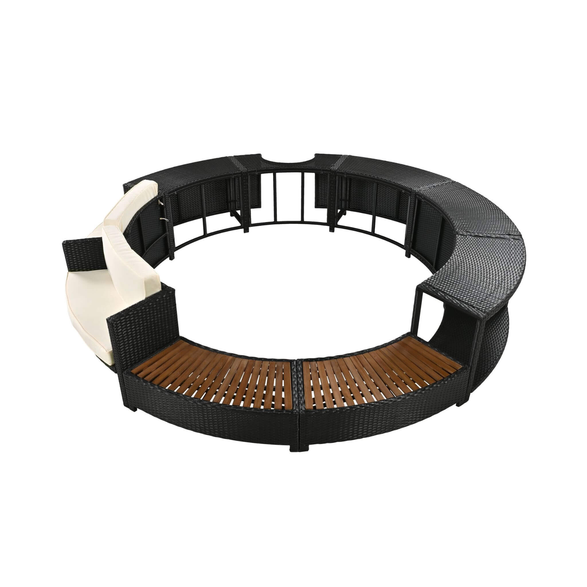 Large Premium Surround Spa Patio Rattan Sofa Set With Storage Compartments And Cushions (SAK75629) - Energize Trek