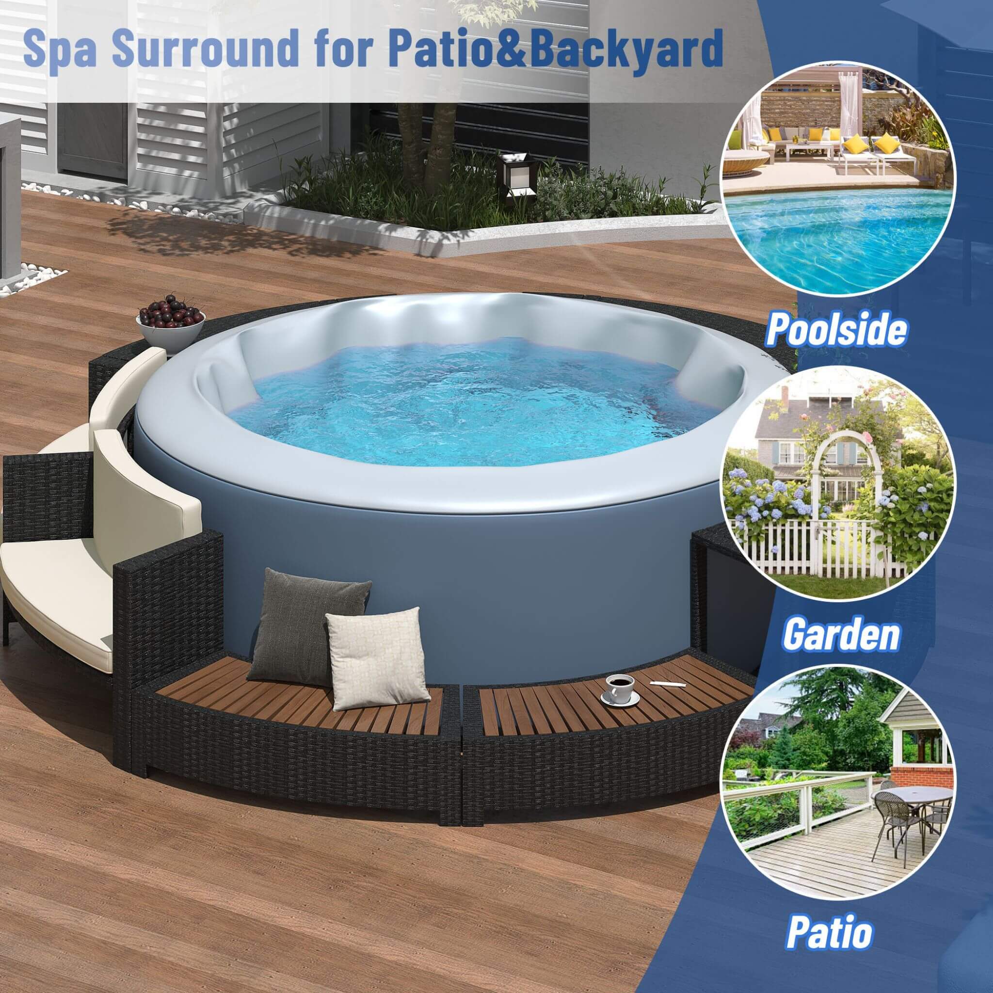Large Premium Surround Spa Patio Rattan Sofa Set With Storage Compartments And Cushions (SAK75629) - Energize Trek