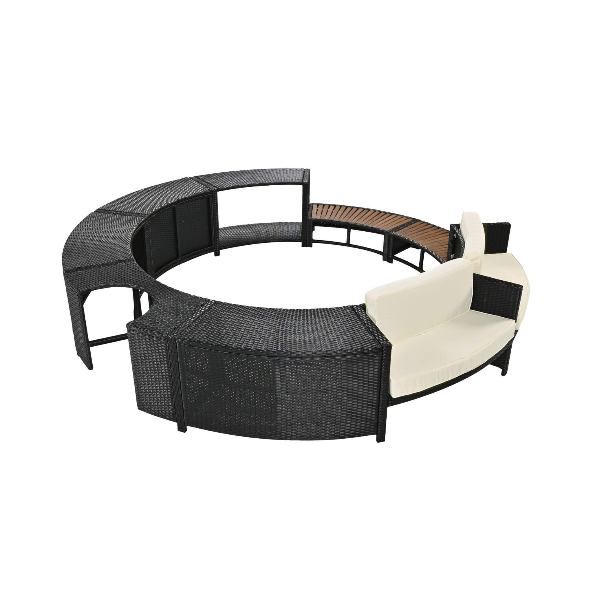 Large Premium Surround Spa Patio Rattan Sofa Set With Storage Compartments And Cushions (SAK75629) - Energize Trek