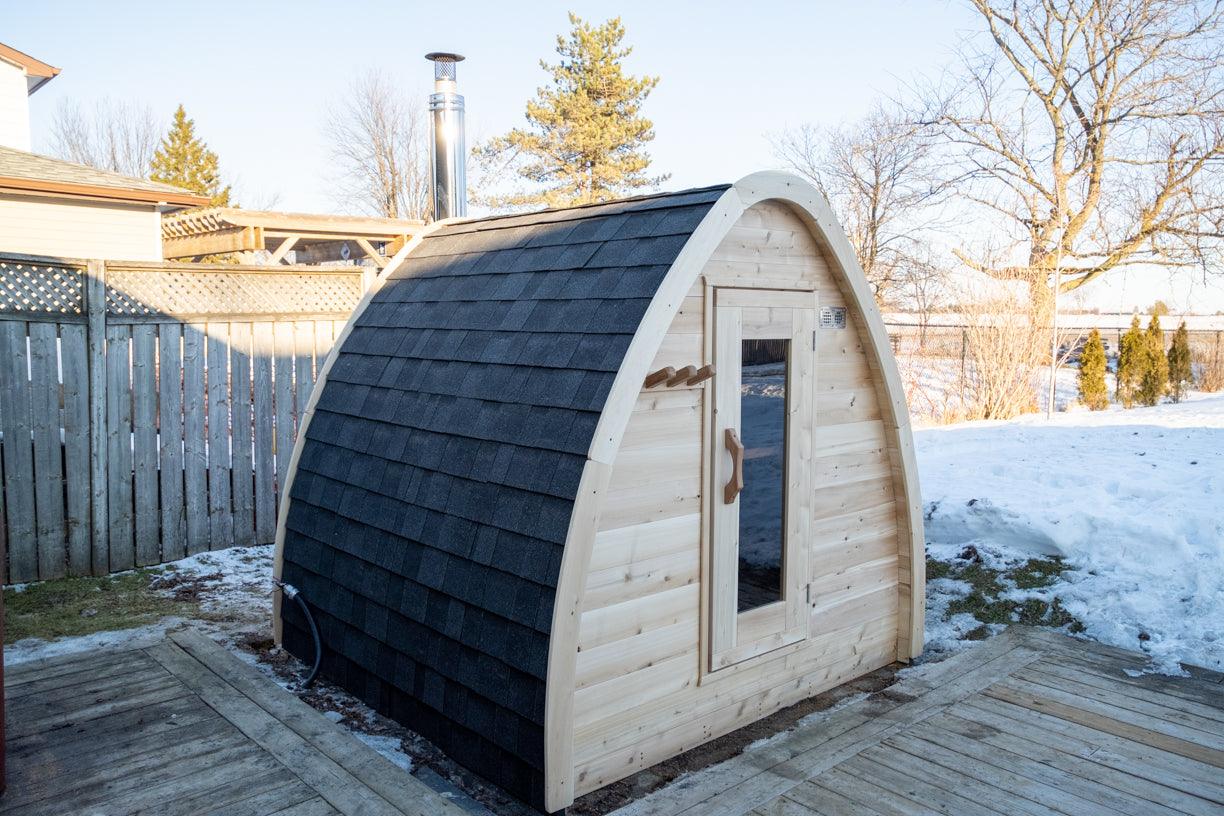 LeisureCraft CT MiniPOD Outdoor Sauna – 3-4 Person Cabin Sauna with Premium Cedar - Energize Trek