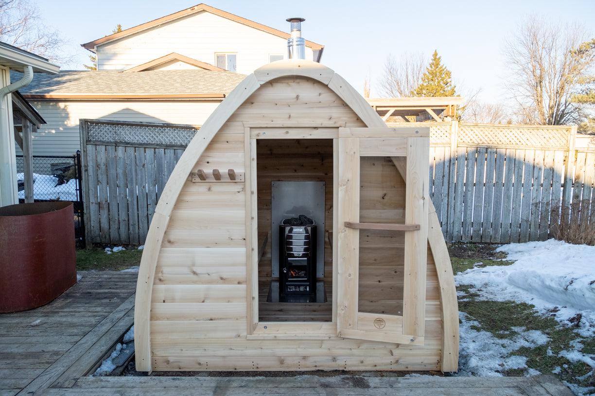 LeisureCraft CT MiniPOD Outdoor Sauna – 3-4 Person Cabin Sauna with Premium Cedar - Energize Trek