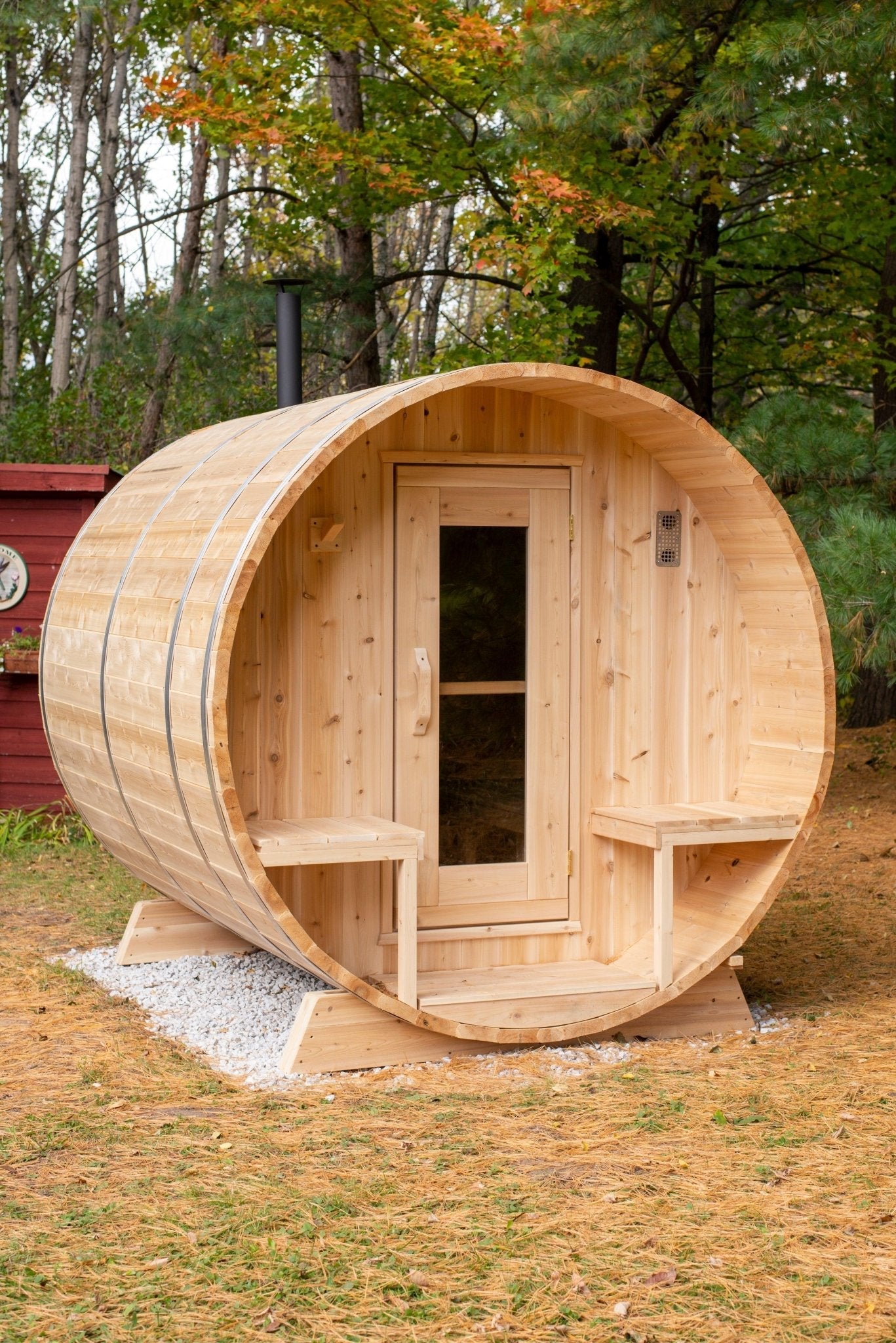 LeisureCraft Serenity Barrel Sauna – Fits 3-4 People - Energize Trek