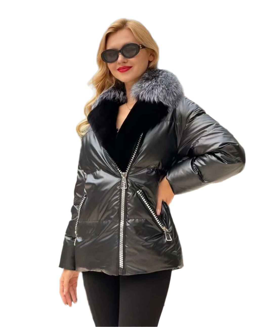 Genuine Silver Fox Fur Down Fill Water-Repellent Coat - Energize Trek