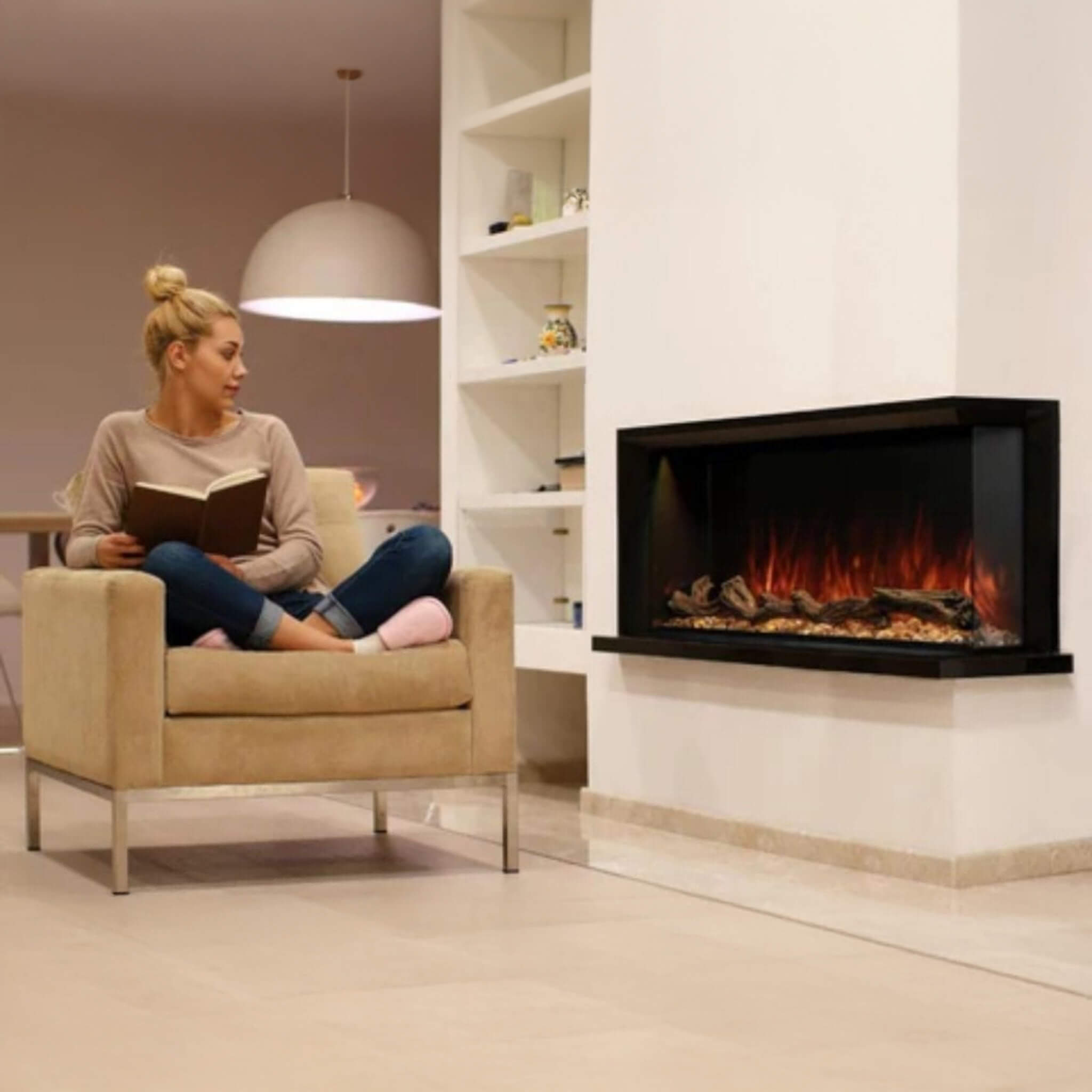 Modern Flames Landscape Pro Multi 56" Linear Multi-Sided Electric Fireplace With Hybrid Flame Technology [LPM-5616V2] (SAK67390) - Energize Trek