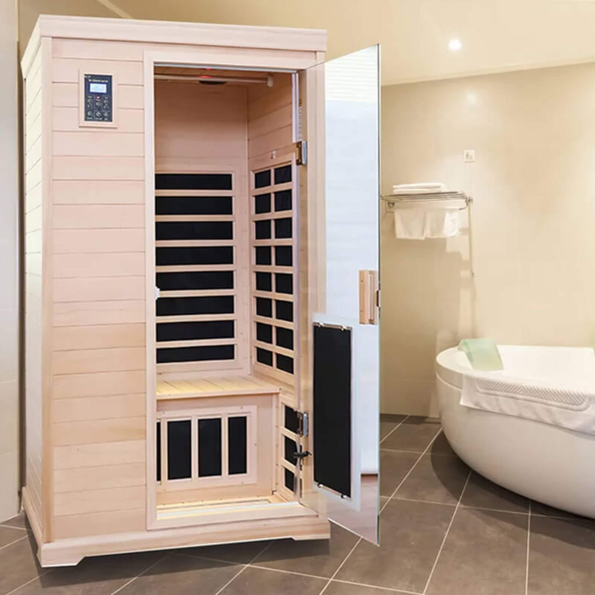 Luxury 2-Person Hemlock Wood FAR Infrared Sauna Room W/ Glass Door, 1750W (SAK81525) - Energize Trek