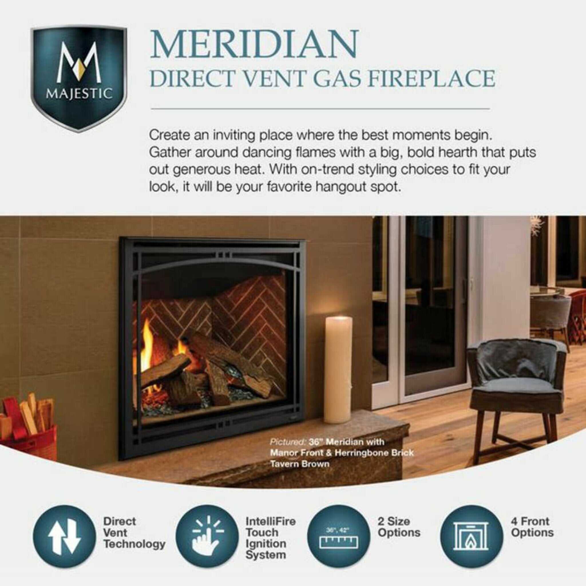 Majestic Meridian 36" Direct Vent Fireplace [MER36N/L] (SAK36135) - Energize Trek