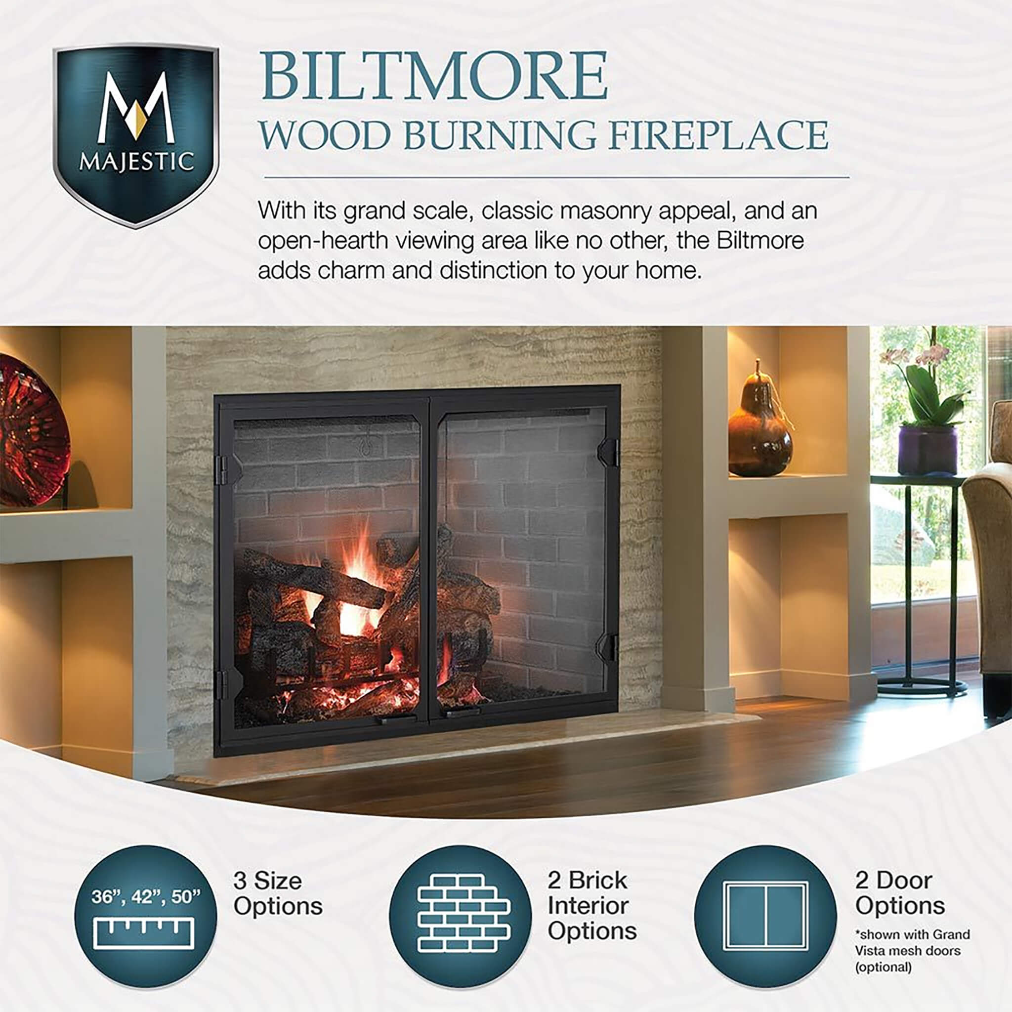 Majestic Biltmore Radiant 36" Open Wood Burning Fireplace [SB60] (SAK13487) - Energize Trek
