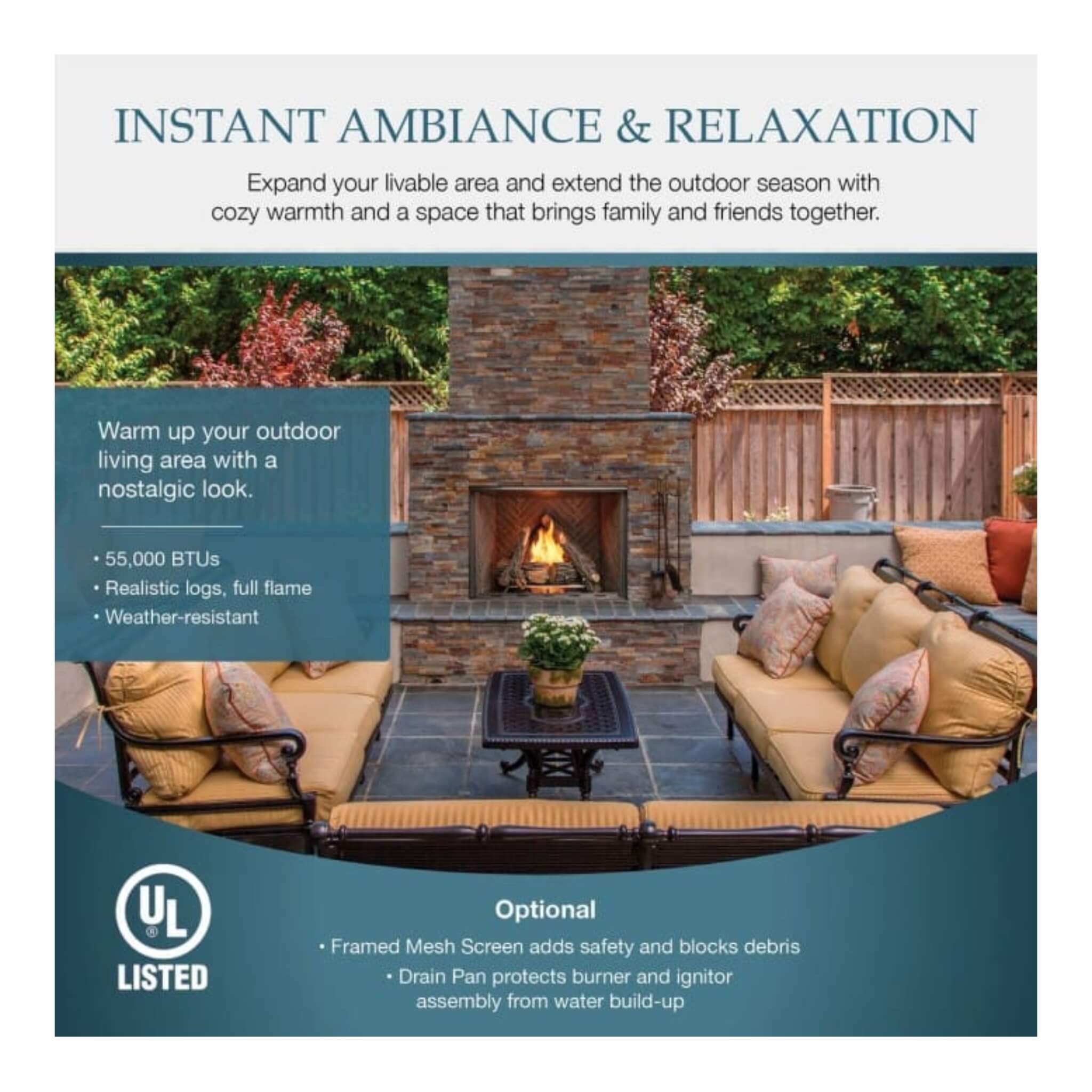 Majestic Courtyard 55K BTU 42" Traditional Outdoor Gas Fireplace With Stacked Concrete Refractory [ODCOUG-42TS] (SAK75312) - Energize Trek
