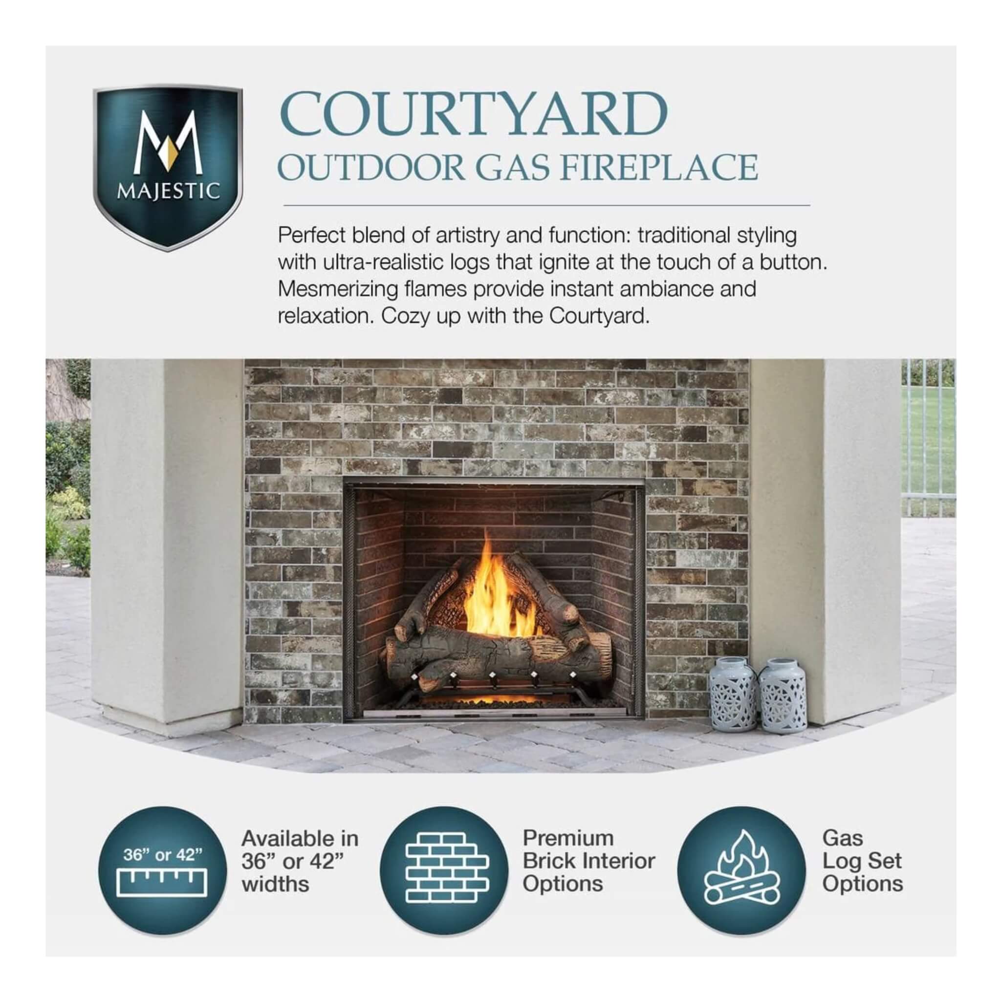 Majestic Courtyard 55K BTU 36" Traditional Outdoor Gas Fireplace (No Refractory) [ODCOUG-36NR] (SAK74218) - Energize Trek
