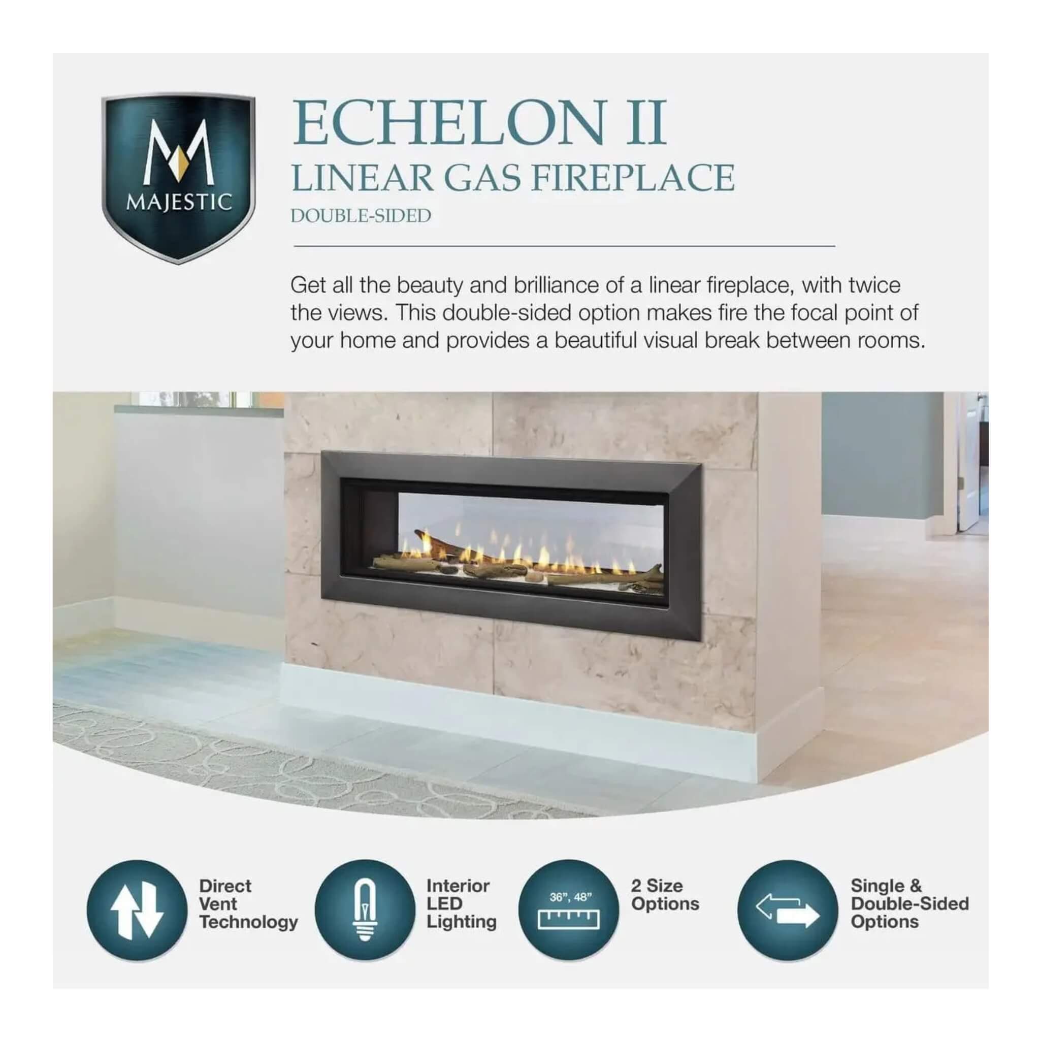 Majestic Echelon II 48" See-Through Direct Vent Fireplace [ECHEL48STIN-C] (SAK69284) - Energize Trek