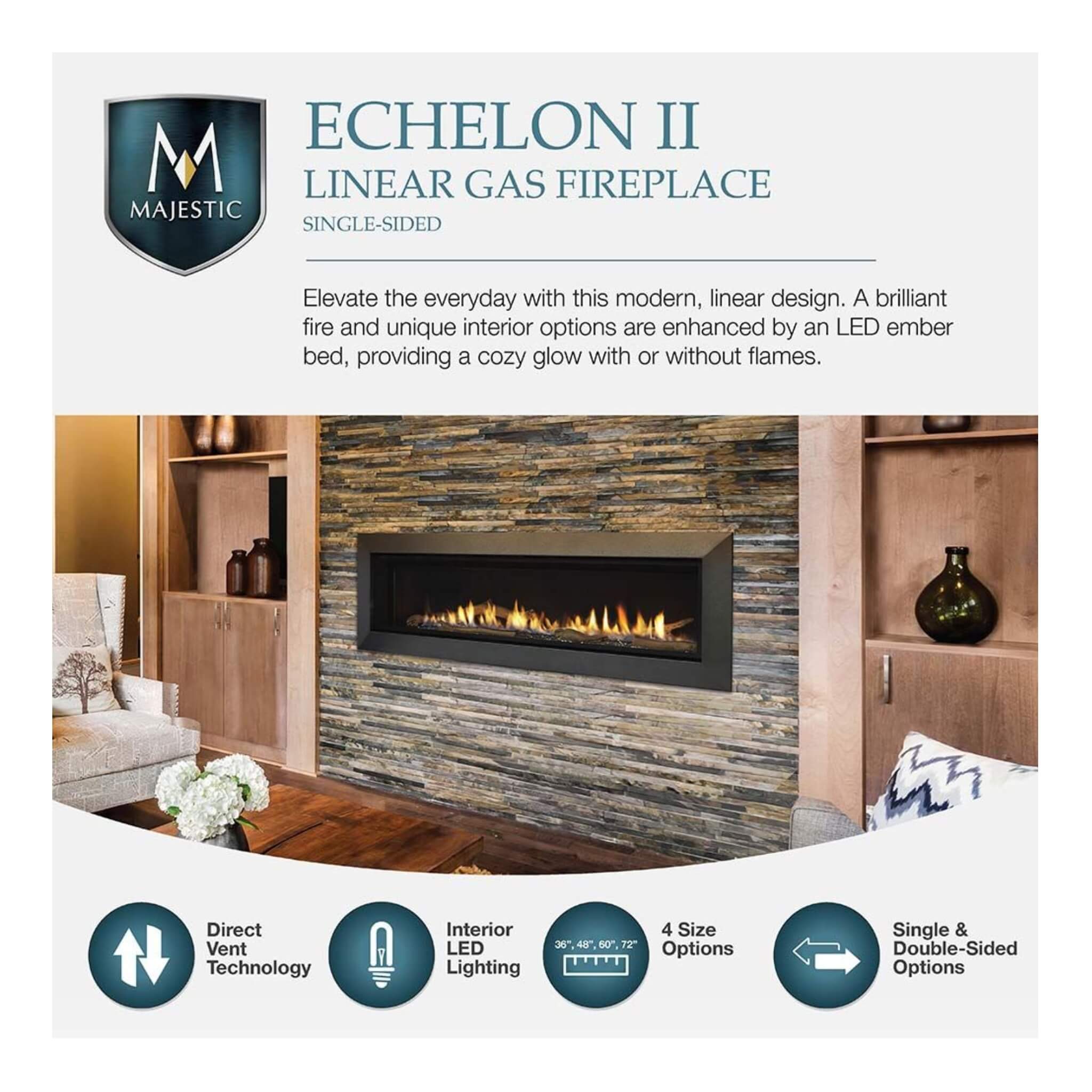 Majestic Echelon II 60" Linear Direct Vent Fireplace [ECHEL60IN-C] (SAK57214) - Energize Trek