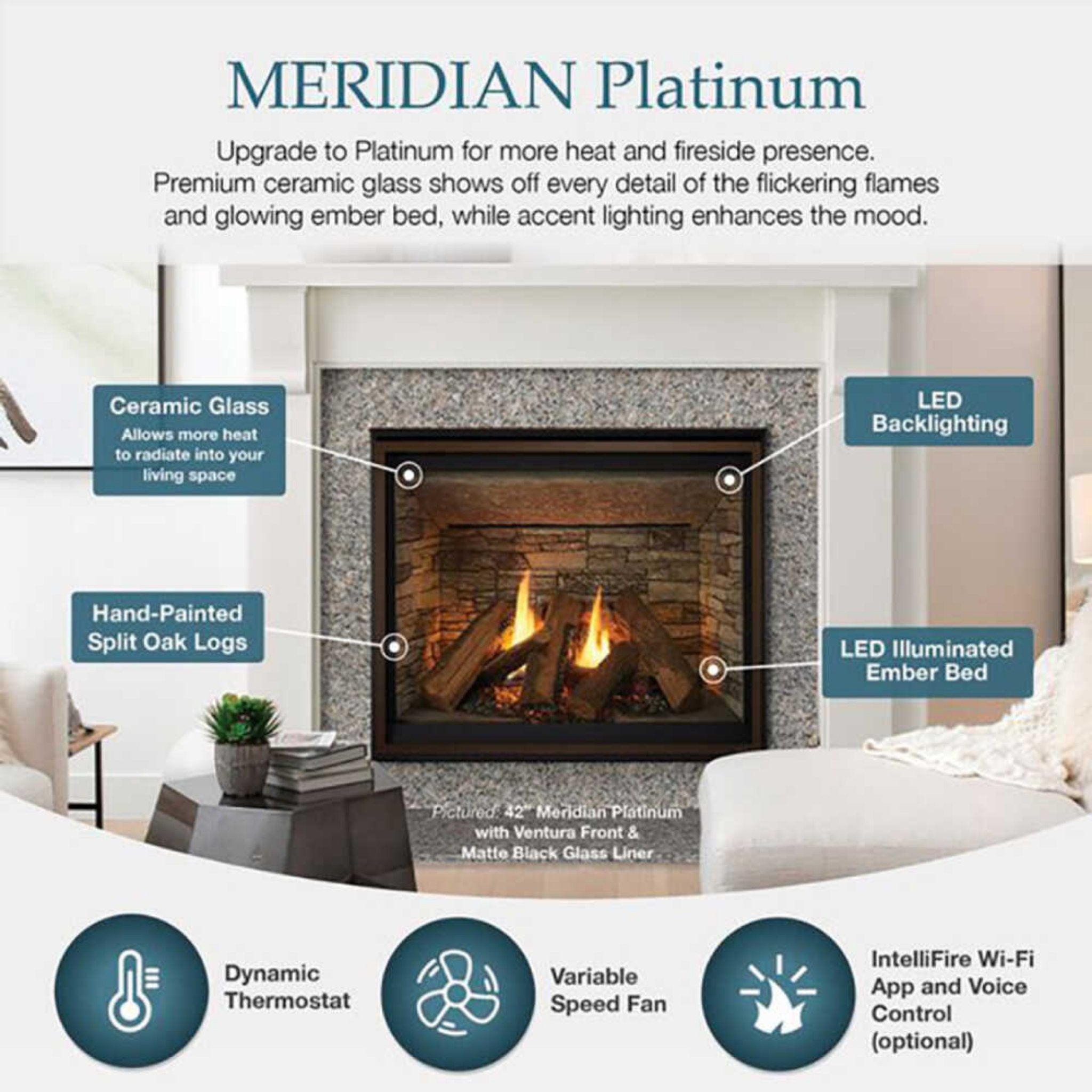 Majestic Meridian 36" Platinum Natural Gas Fireplace [MER36PN] (SAK43751) - Energize Trek
