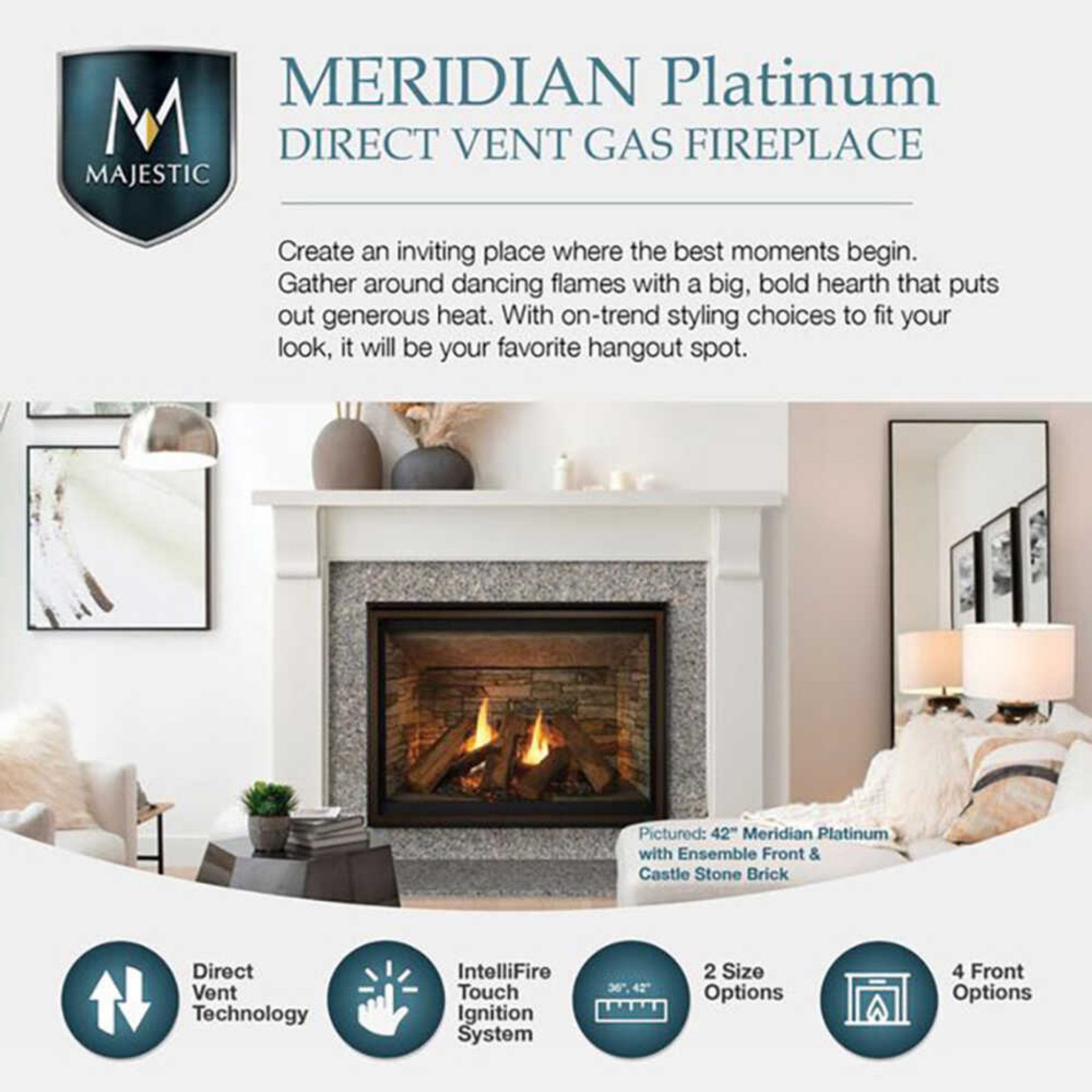 Majestic Meridian 36" Platinum Natural Gas Fireplace [MER36PN] (SAK43751) - Energize Trek
