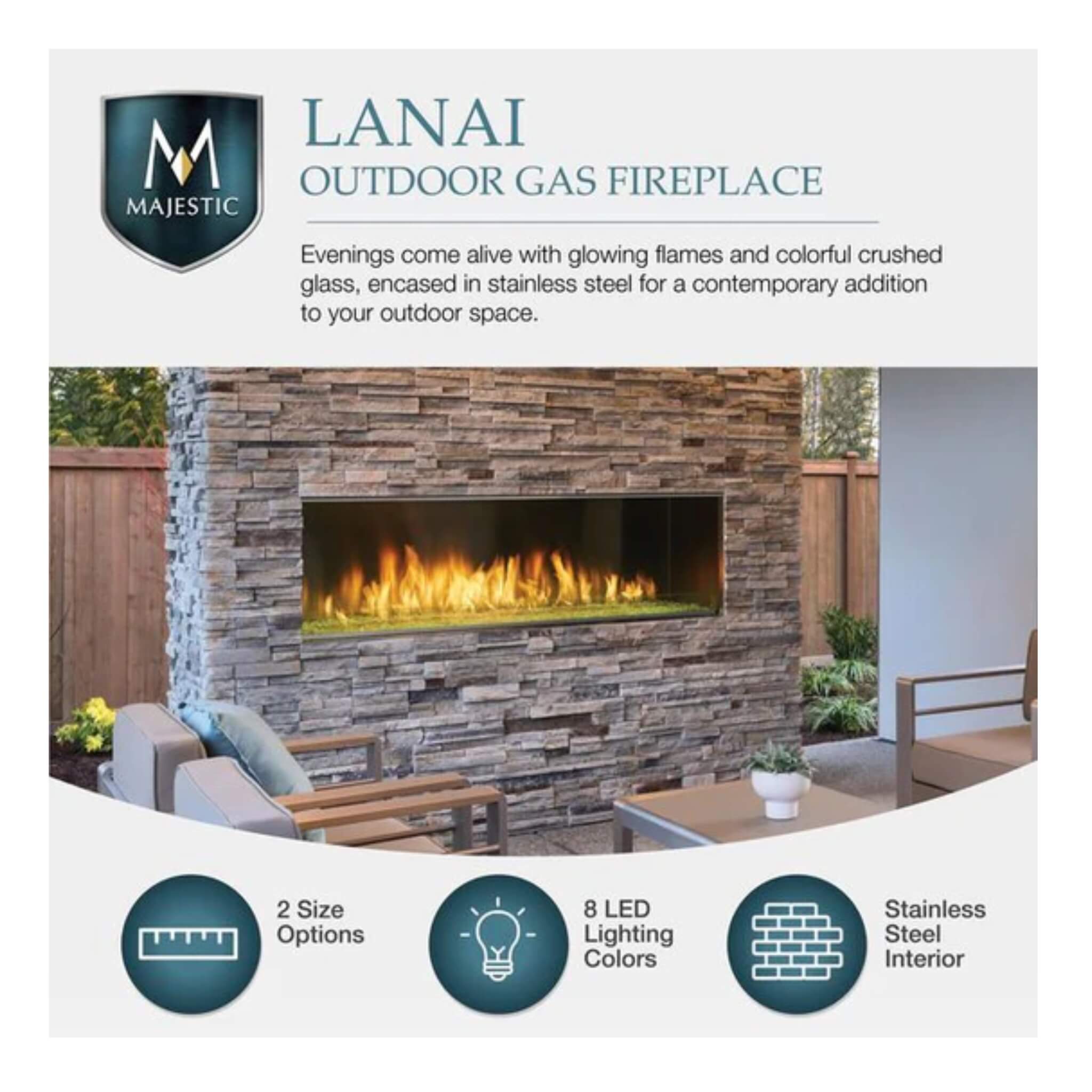 Majestic Lanai 48" Single Sided Linear Outdoor Gas Fireplace [ODLANAIG-48] (SAK95127) - Energize Trek