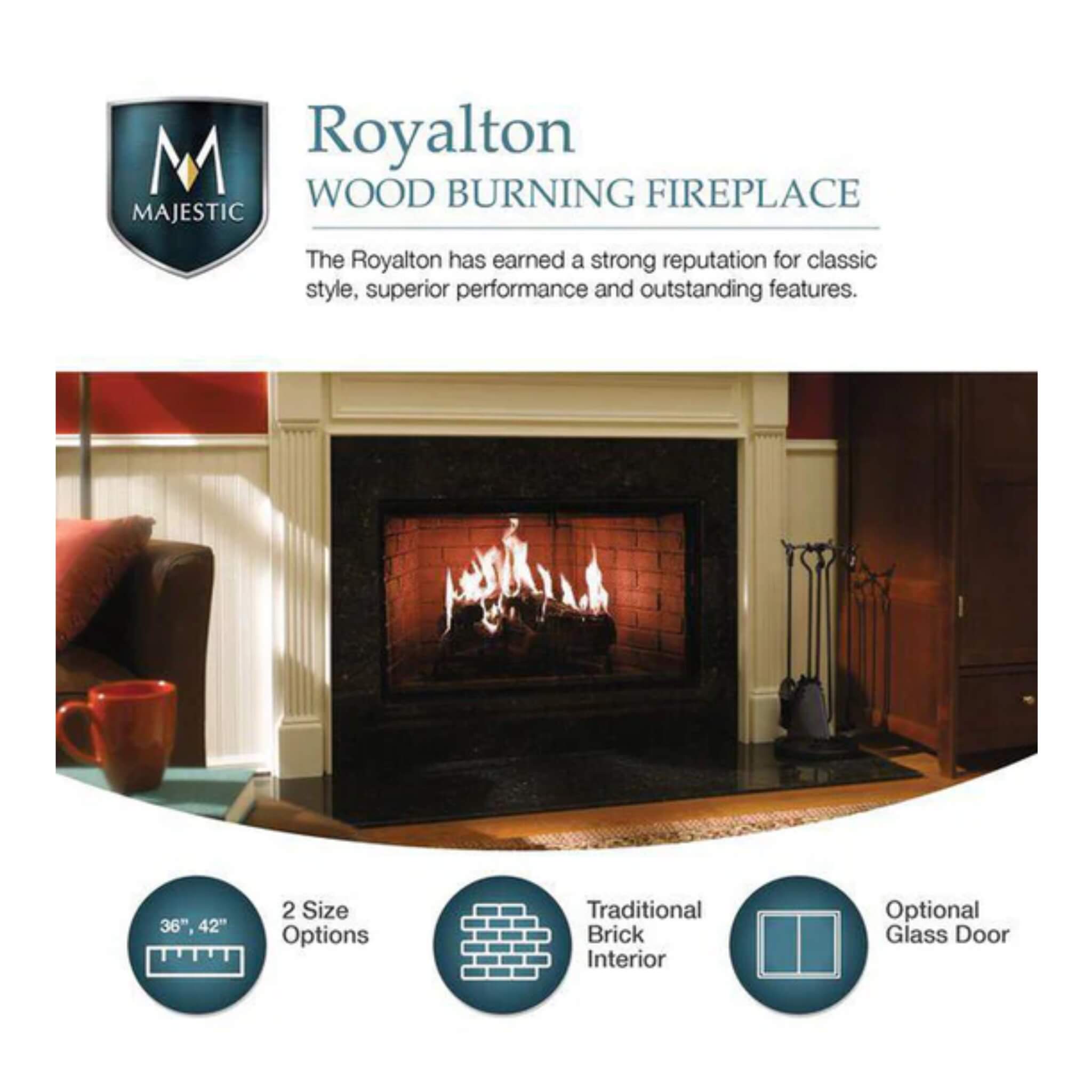 Majestic Royalton 42" Wood Burning Fireplace With Invisible Smoke Shield [BE42] (SAK14346) - Energize Trek