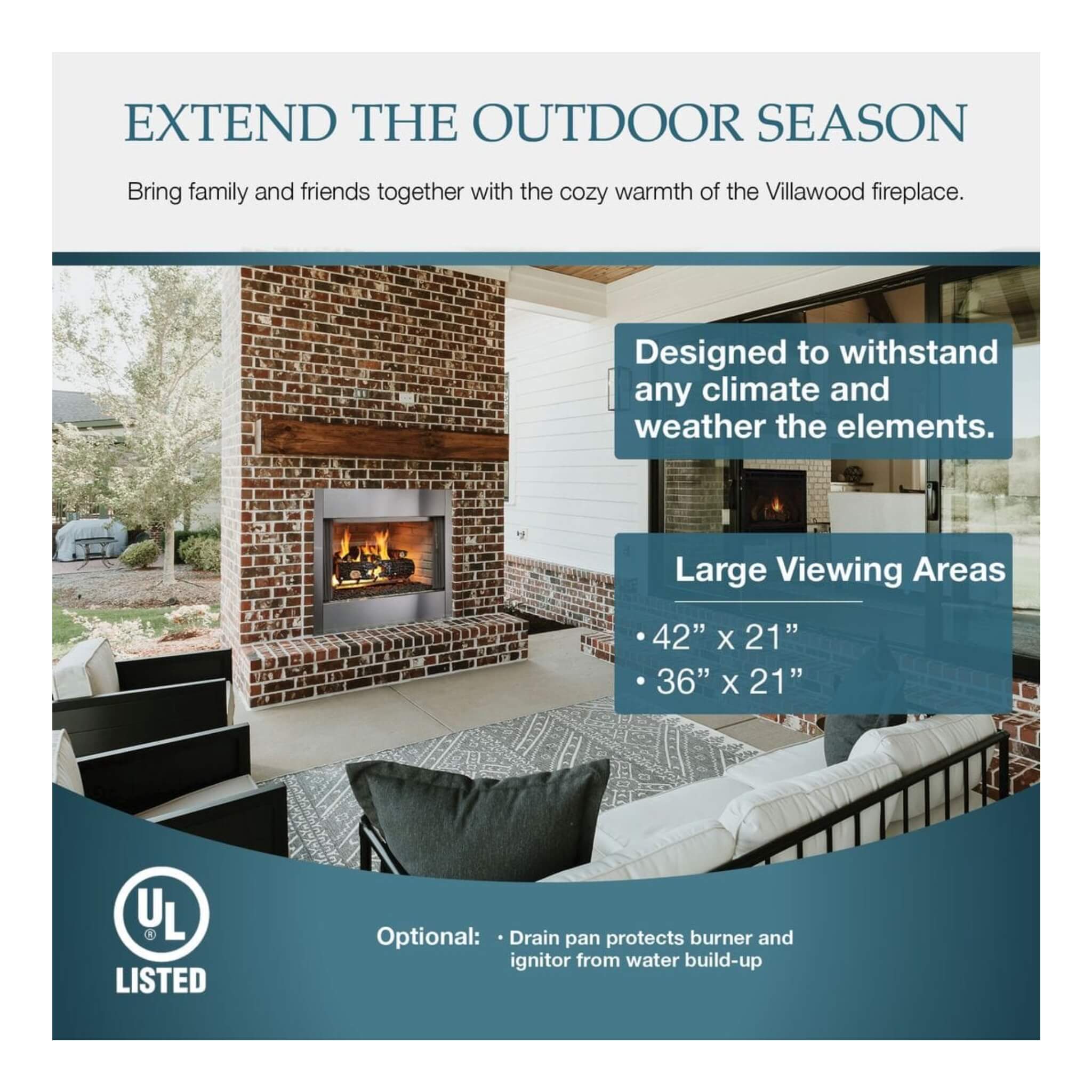 Majestic Villawood 42" Traditional Refractory Outdoor Wood Burning Fireplace [ODVILLA-42T-B] (SAK14358) - Energize Trek