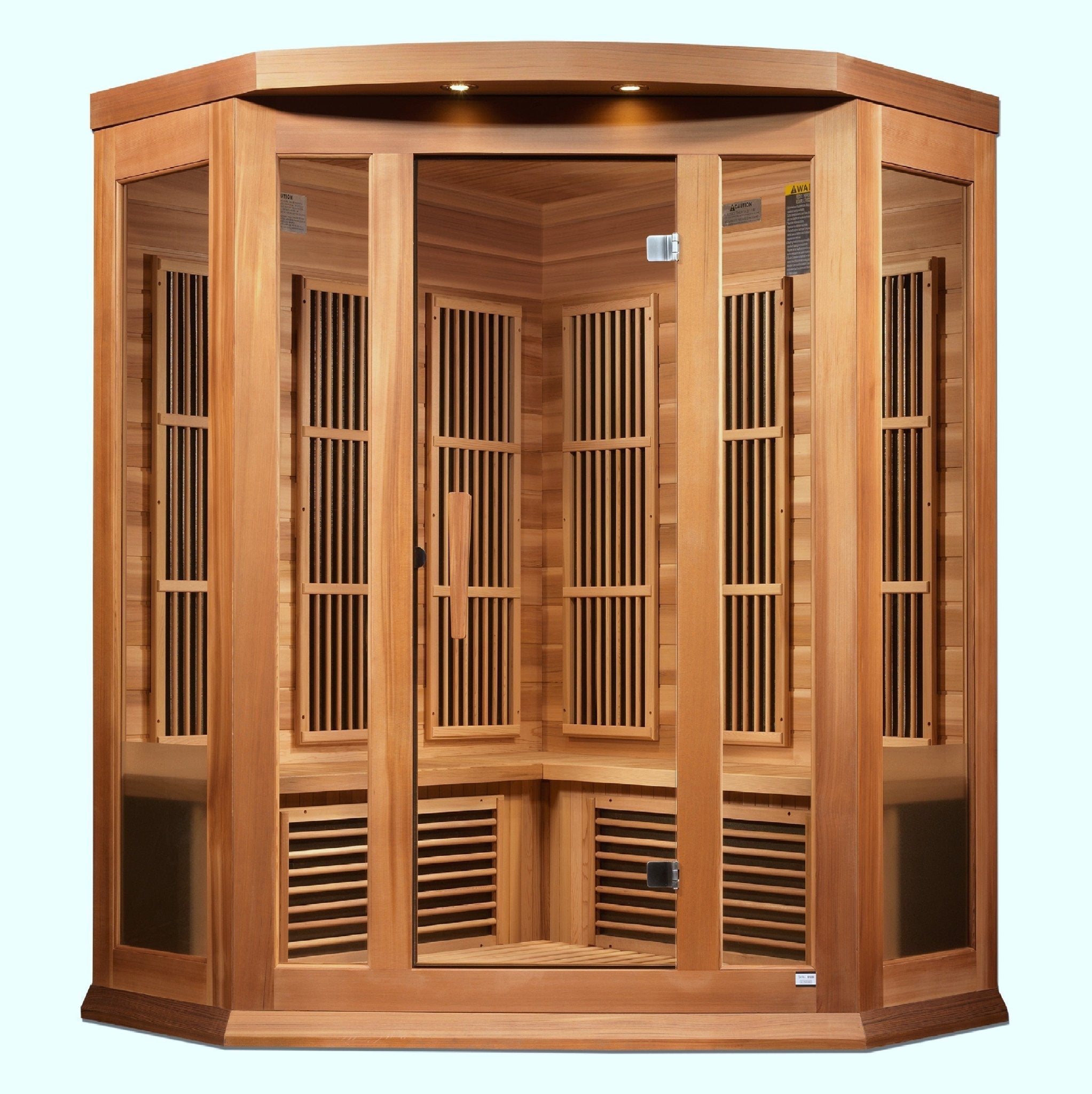 Maxxus 3-Person Corner Low EMF FAR Infrared Sauna – Canadian Hemlock - Energize Trek