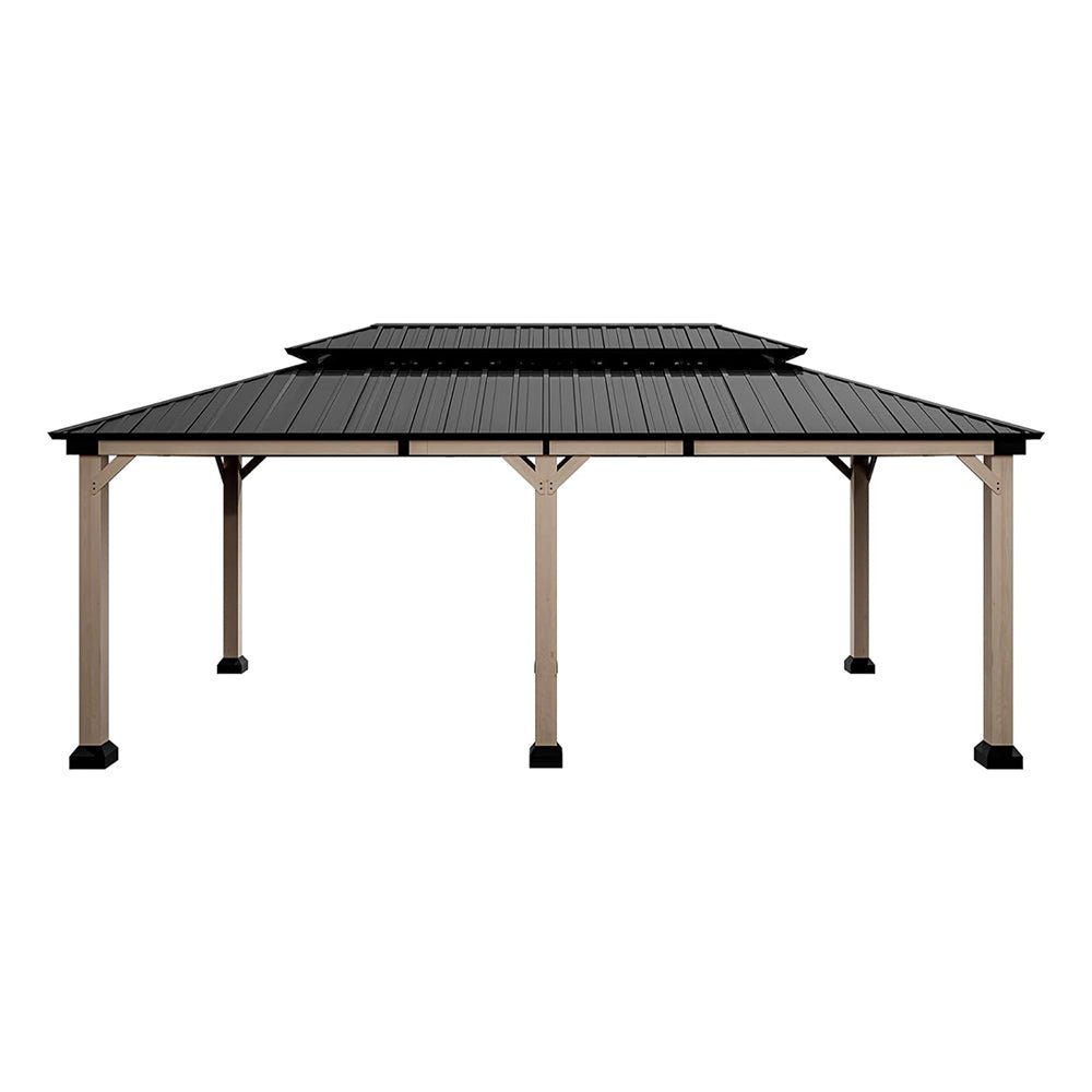 [12x20FT] Heavy Duty Backyard Cedar Wood Steel Hardtop Double Roof Gazebo Canopy (95726813) - Energize Trek