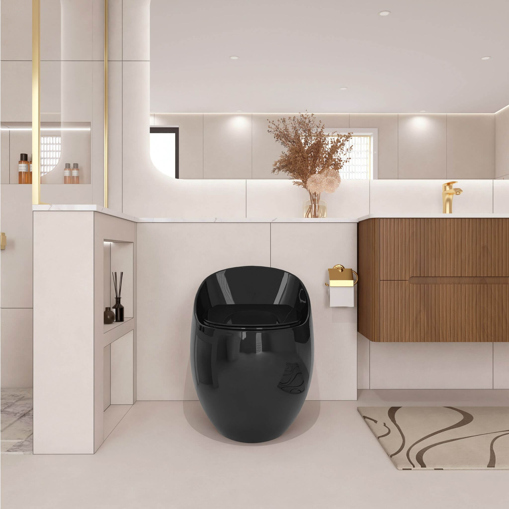 Modern 1.28 GPF Single Flush 1-Piece Ceramic Egg-Shaped Toilet (SAK93341) - Energize Trek