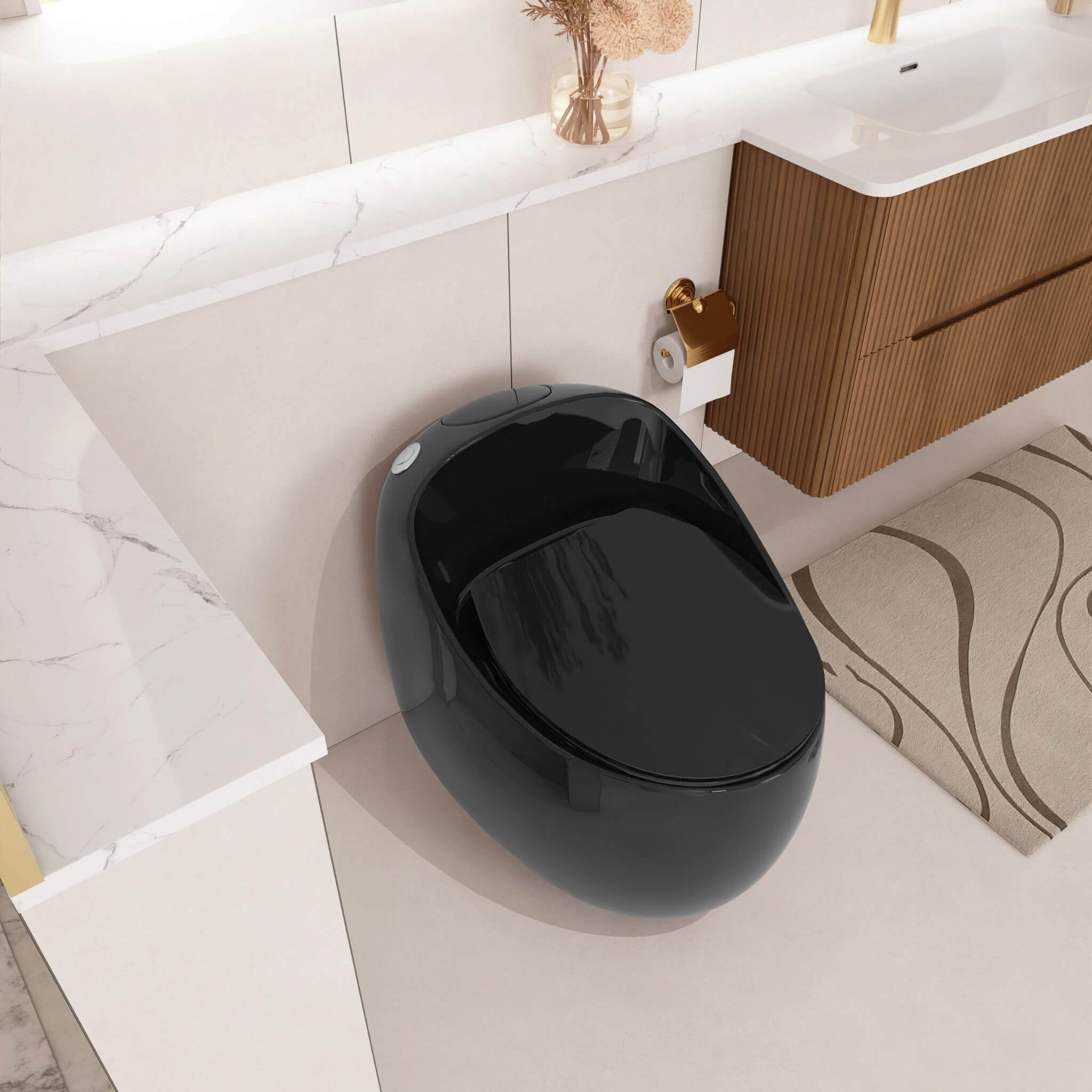 Modern 1.28 GPF Single Flush 1-Piece Ceramic Egg-Shaped Toilet (SAK93341) - Energize Trek