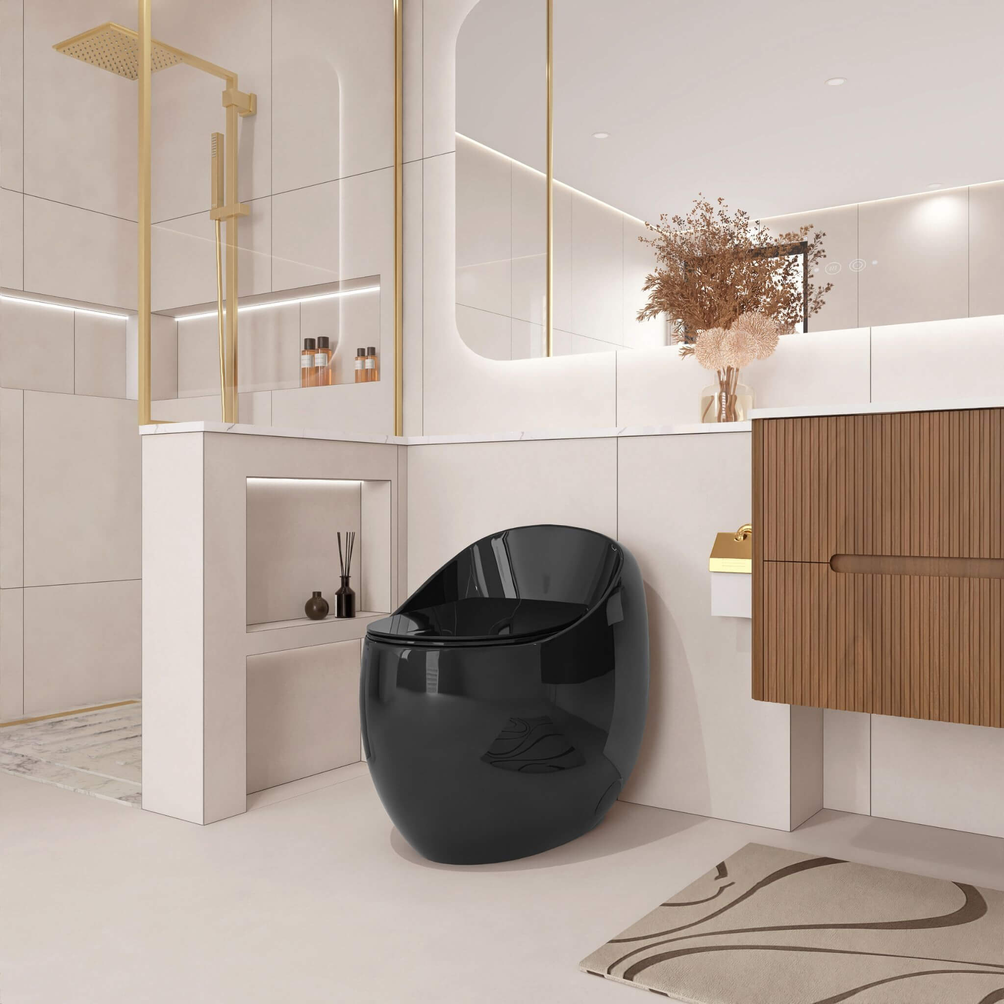 Modern 1.28 GPF Single Flush 1-Piece Ceramic Egg-Shaped Toilet (SAK93341) - Energize Trek