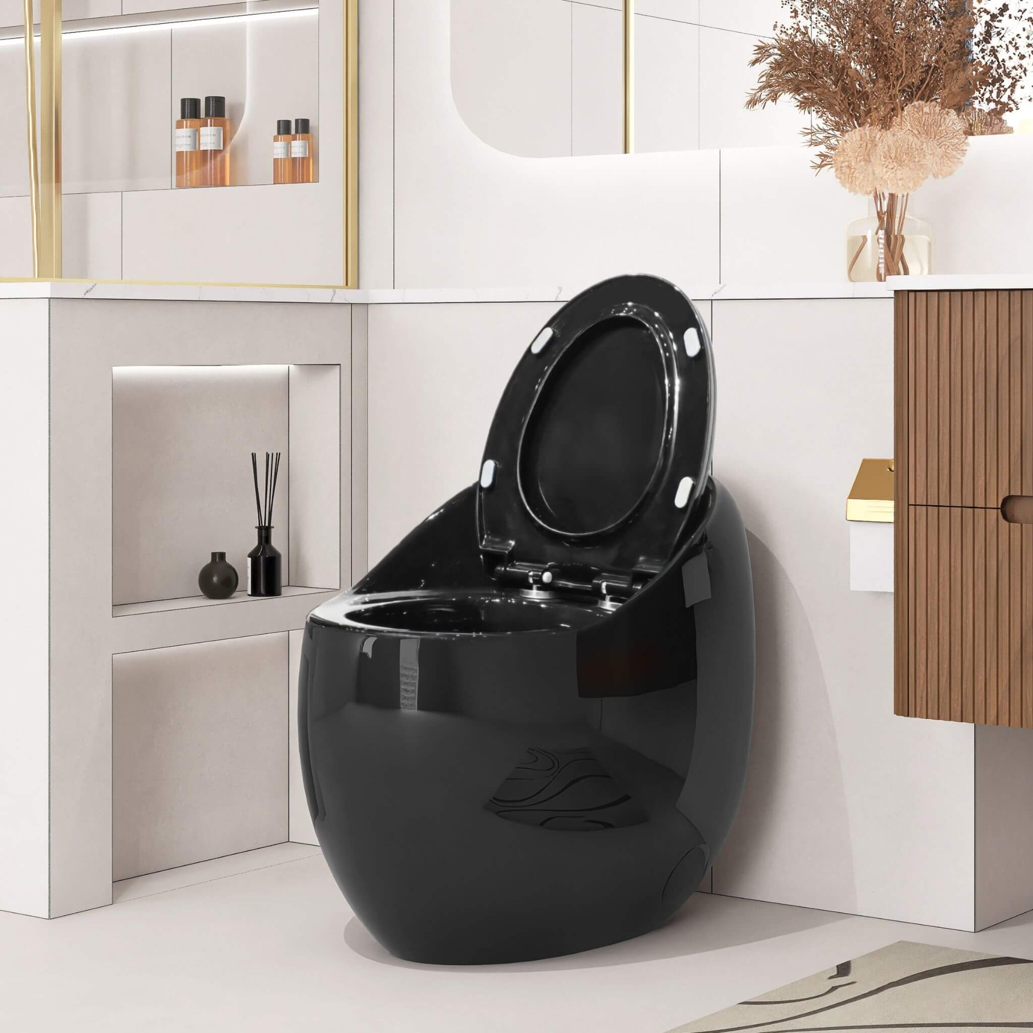 Modern 1.28 GPF Single Flush 1-Piece Ceramic Egg-Shaped Toilet (SAK93341) - Energize Trek