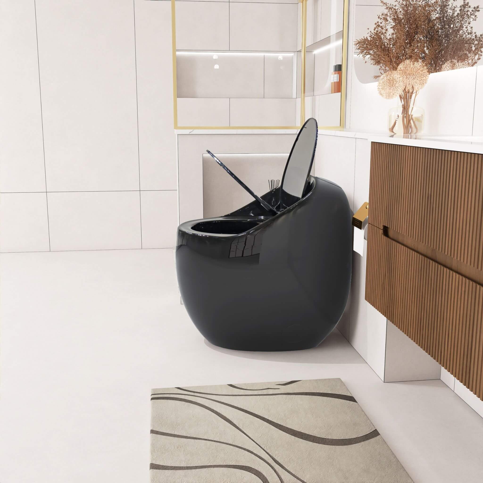 Modern 1.28 GPF Single Flush 1-Piece Ceramic Egg-Shaped Toilet (SAK93341) - Energize Trek
