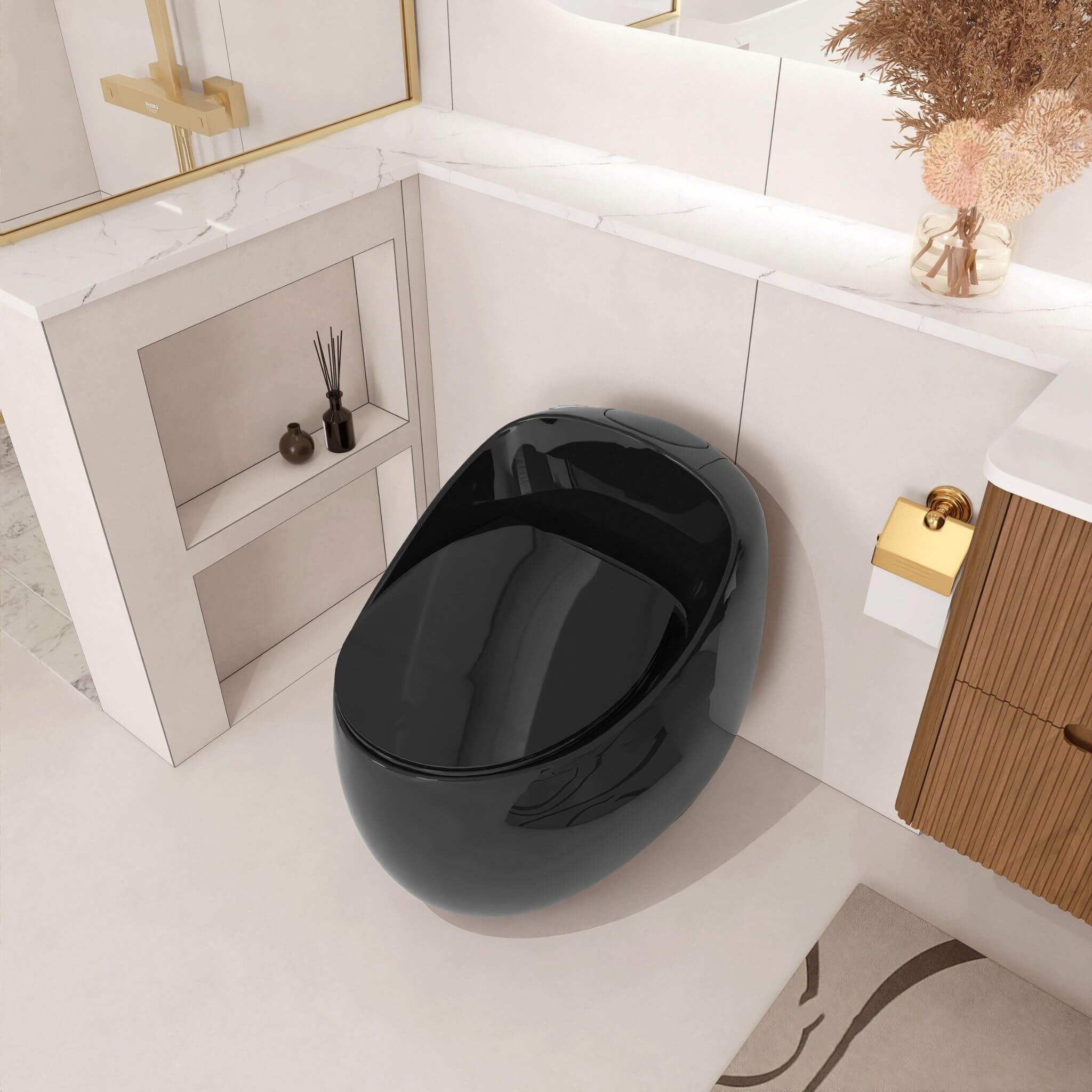 Modern 1.28 GPF Single Flush 1-Piece Ceramic Egg-Shaped Toilet (SAK93341) - Energize Trek